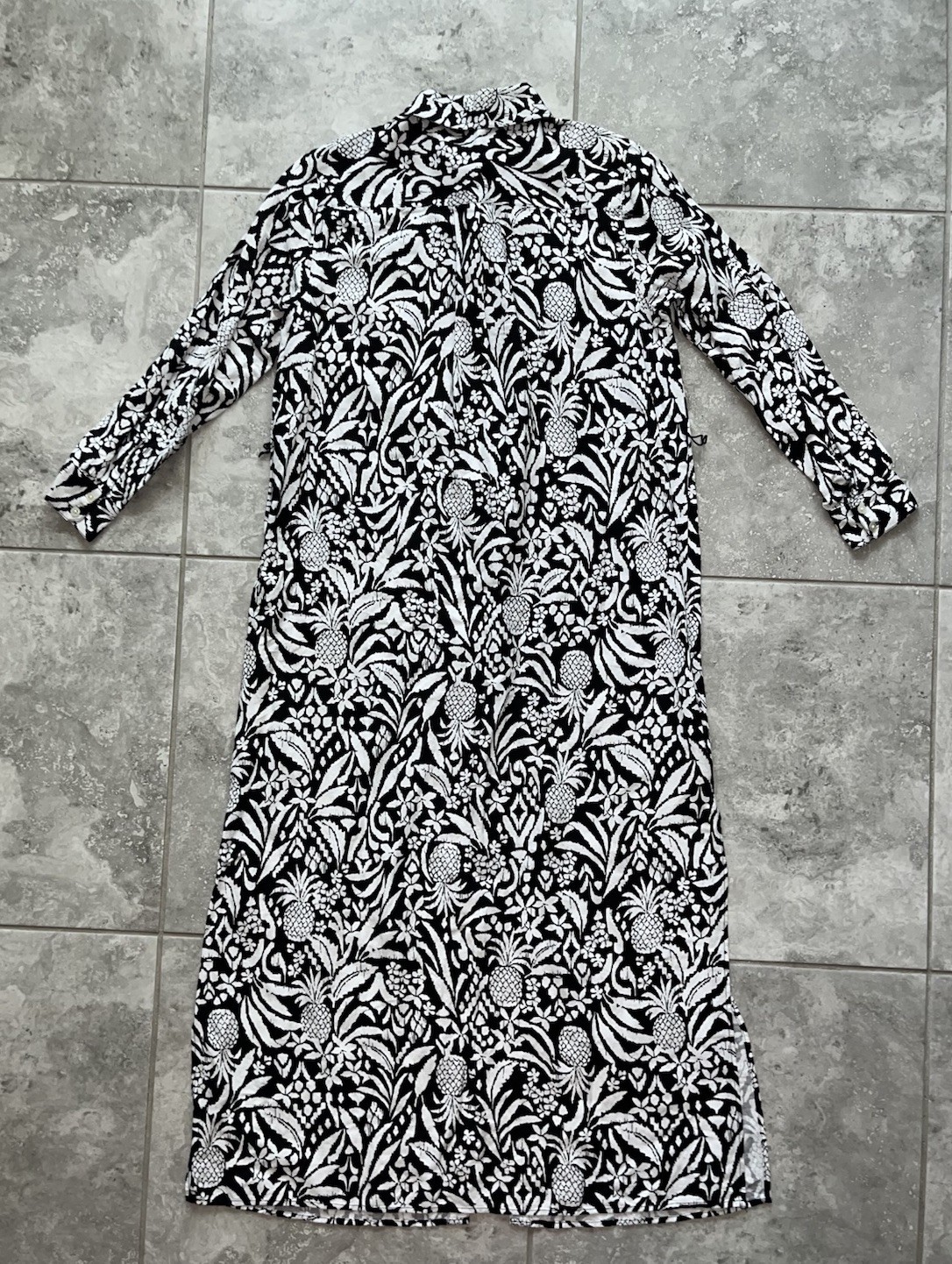 LOFT Linen Blend Long Sleeve Button Belted Tie Midi Maxi Shirt Dress Tropical 6