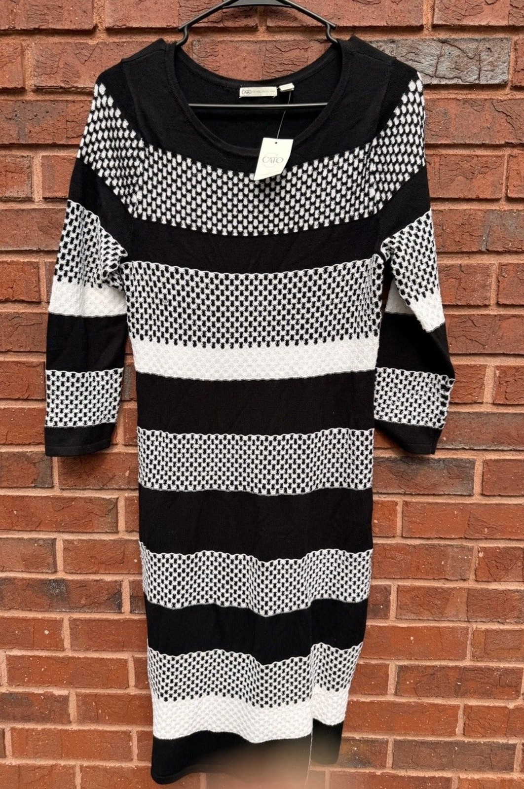 CATO Women’s Small Black White Knit Bodycon Pencil Dress 42” C16