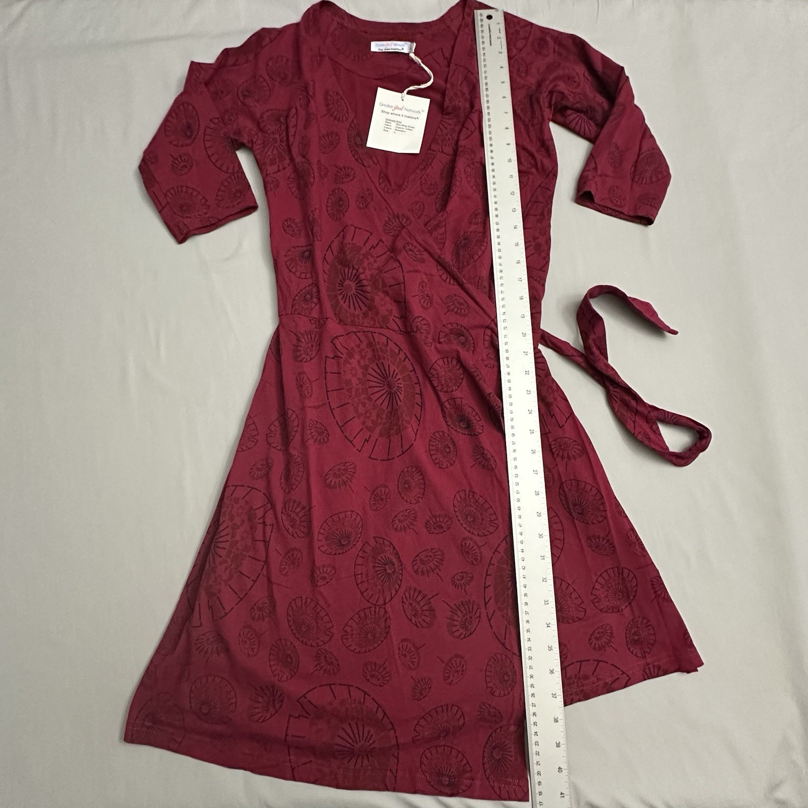 Greater Good Network Nina Wrap Dress Womens Large L Cotton Umbrella Print Red
