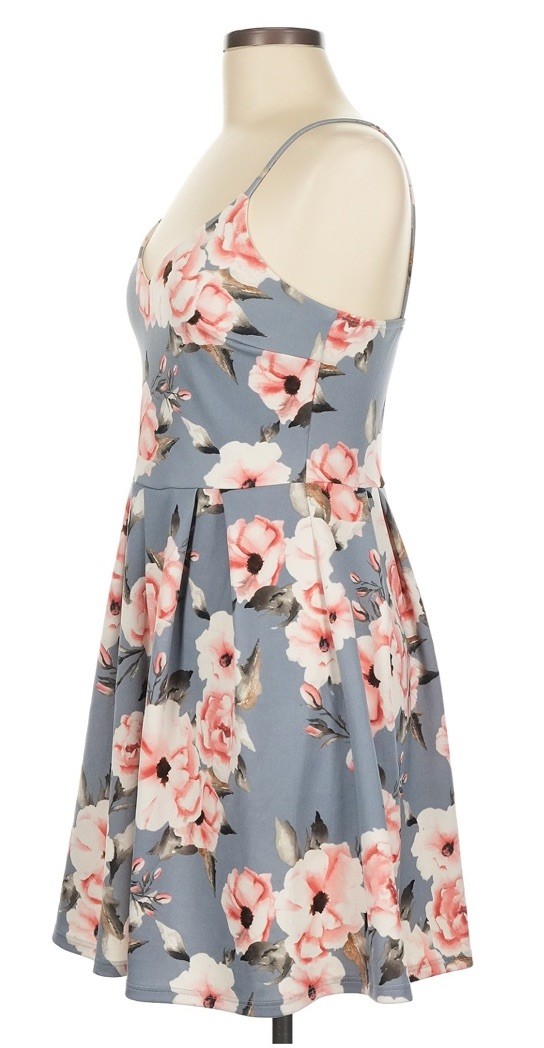 Soprano Fit & Flare Dress Womens Small Gray Floral Tank Straps Short