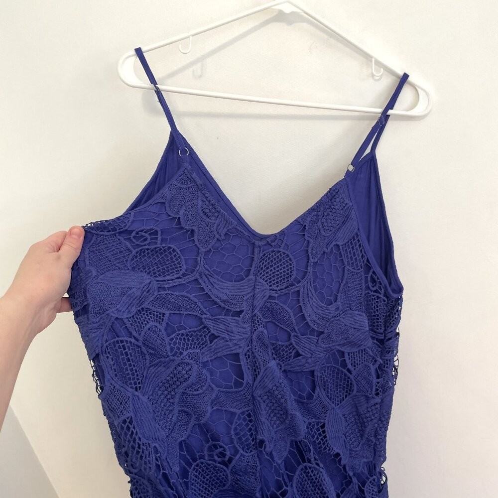 EXPRESS Crochet Trapeze V-Neck Mini Dress Indigo Purple / Blue Party 2016 Large
