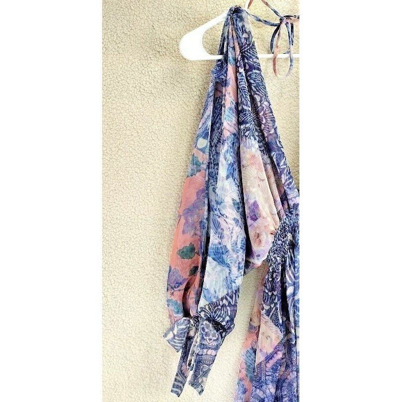 MISA Los Angeles Floral Tiered Midi Dress XS Bohemian Cold Shoulder Purple
