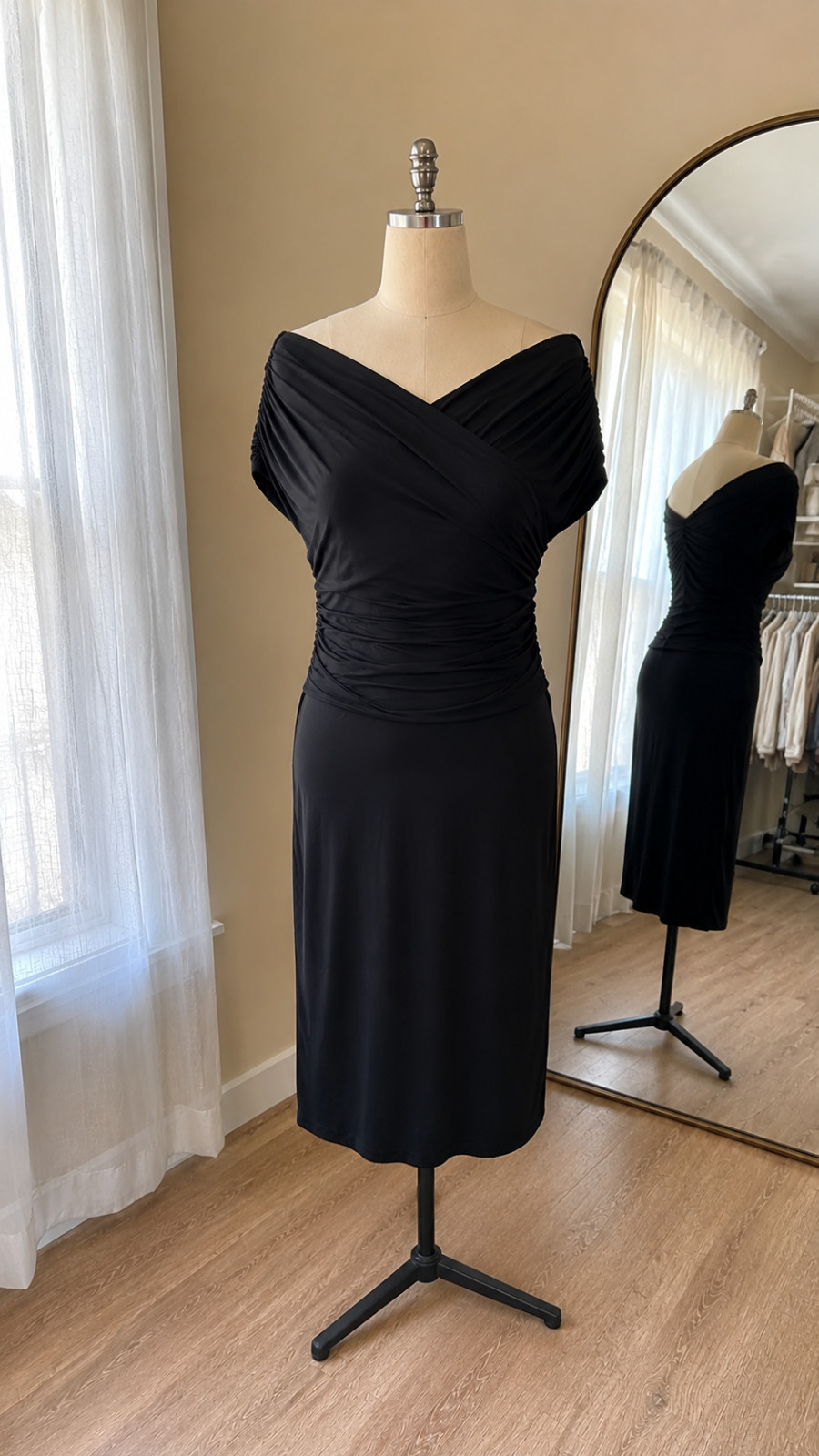 Off Shoulder Black Dress Midi UK 14 Graduation Wedding