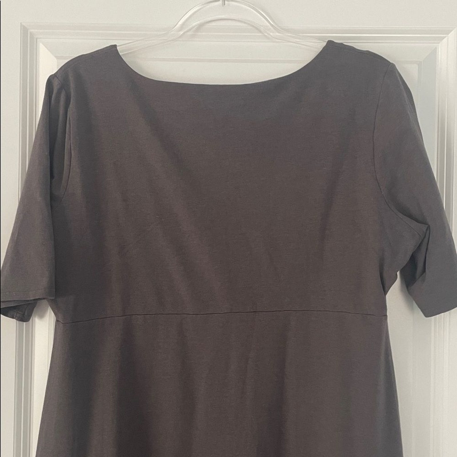 Garnet Hill Pullover Stretch Jersey Elbow-Sleeve Dress Size XL Gray Taupe