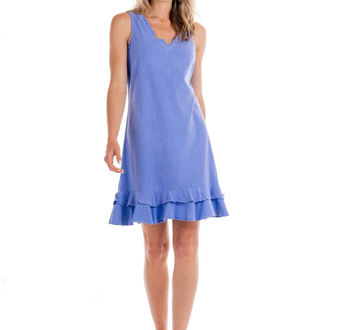 Fresh Produce large peri blue sunrise cotton flounce v neck dress $68 nwt new l