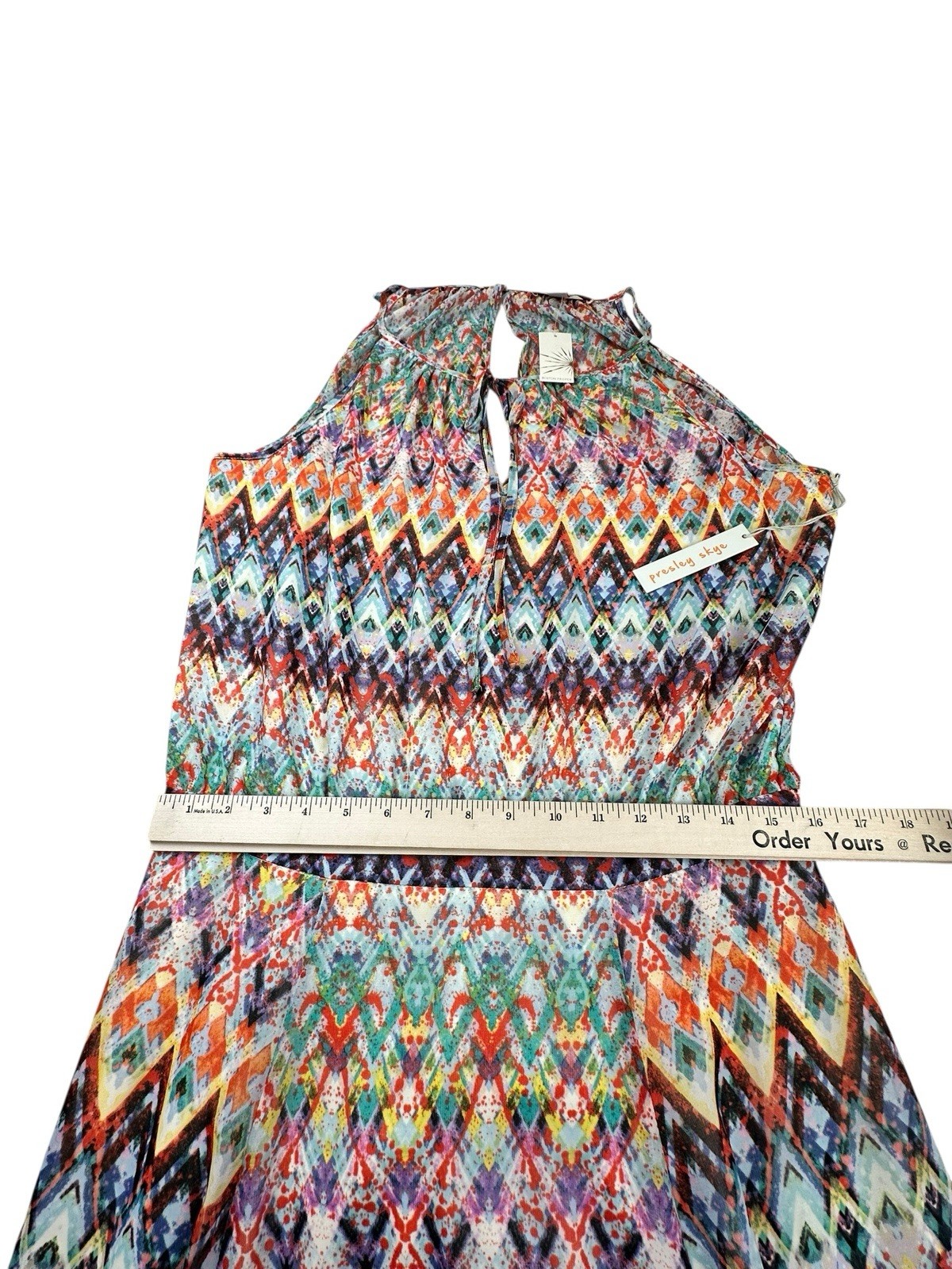 Presley Skye Multicolor Silk Sleeveless Blouson Dress Boho Resort Party Sz XL
