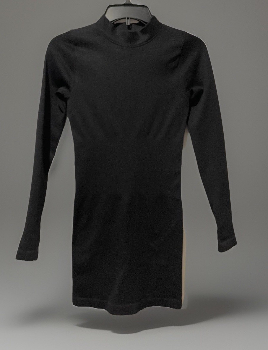 OQQ Size Medium Compression Stretch Ribbed Little Black Dress Long Sleeve Sexy M