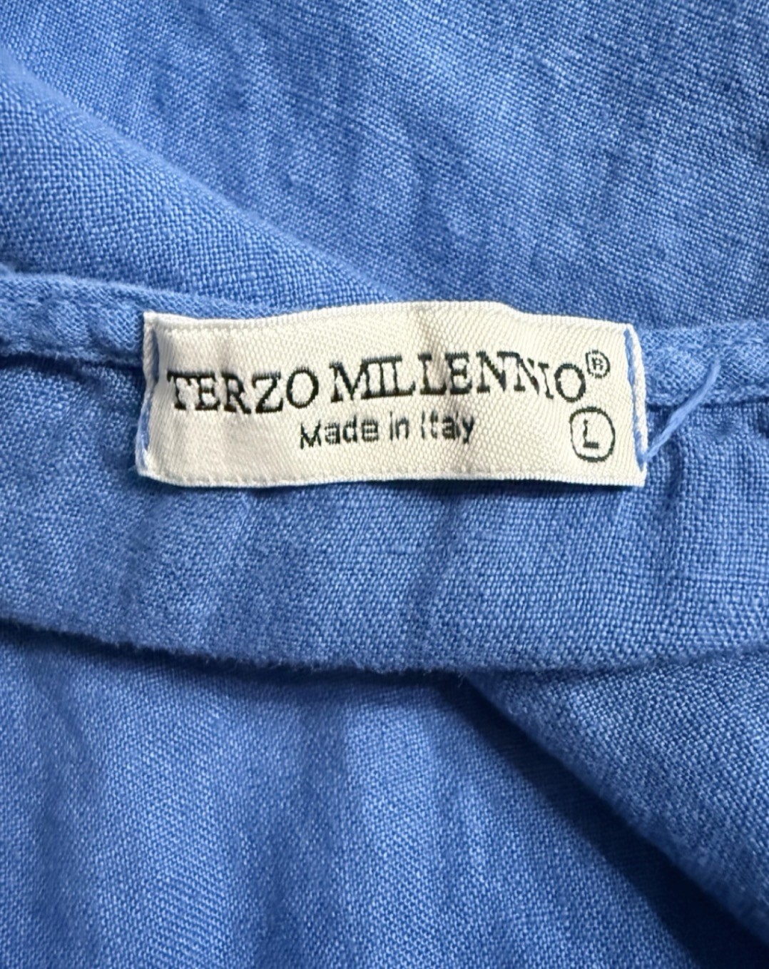 Terzo Millennio Italian Linen Shift Dress L Blue Sleeveless Made in Italy