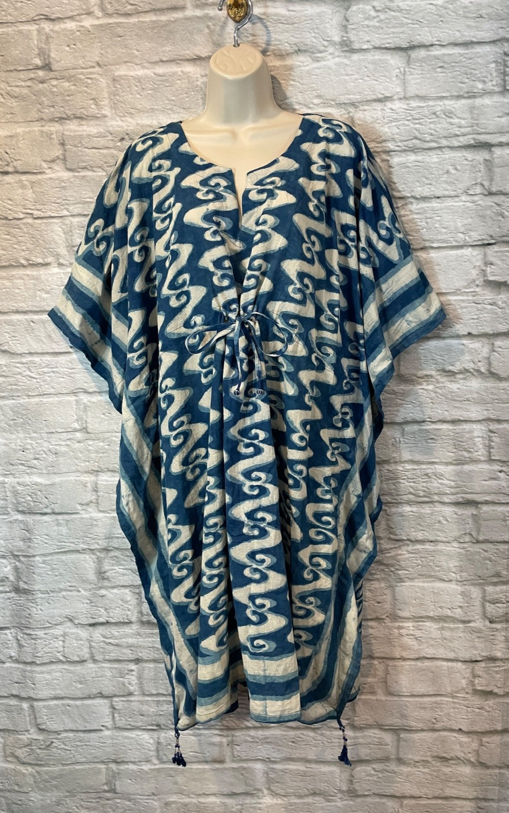 NWT Anokhi Indian Pink Block Print Kaftan Blue Boho Caftan Top cover up