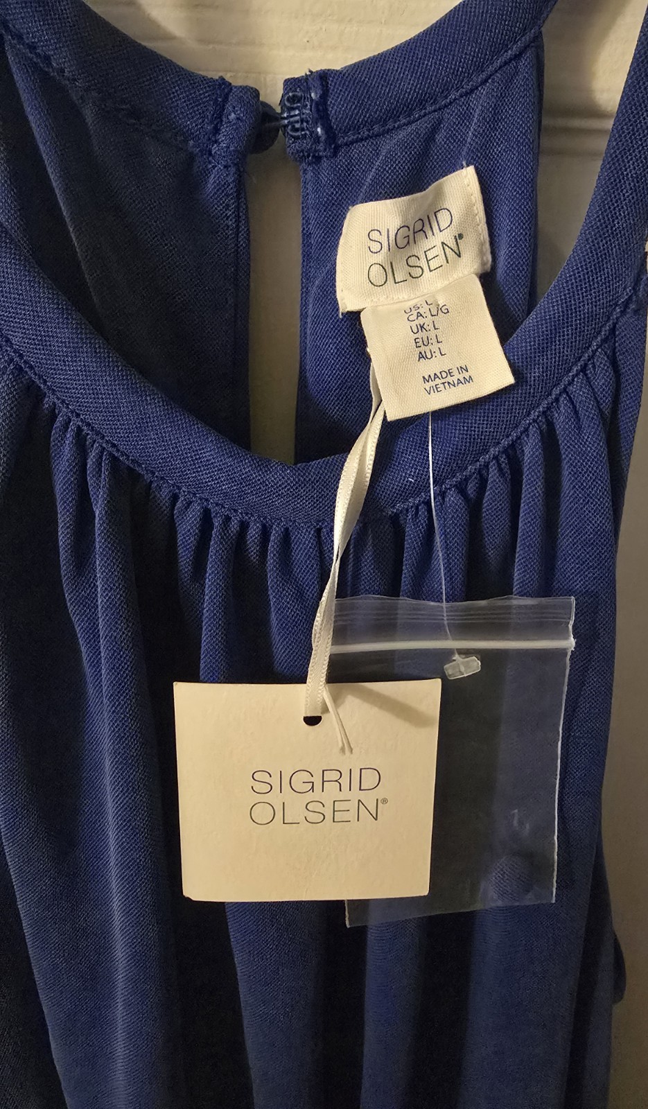 Sigrid Olsen Sz L High Neck Halter Swing Mini Dress Ocean Blue Keyhole Back