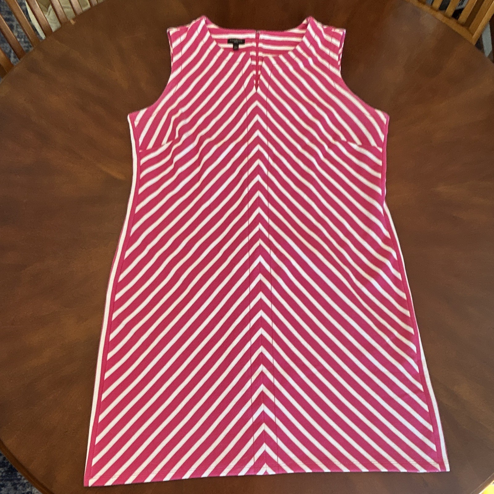 Talbots Petite XL Pink White Striped Knit Sheath Dress Sleeveless Zip
