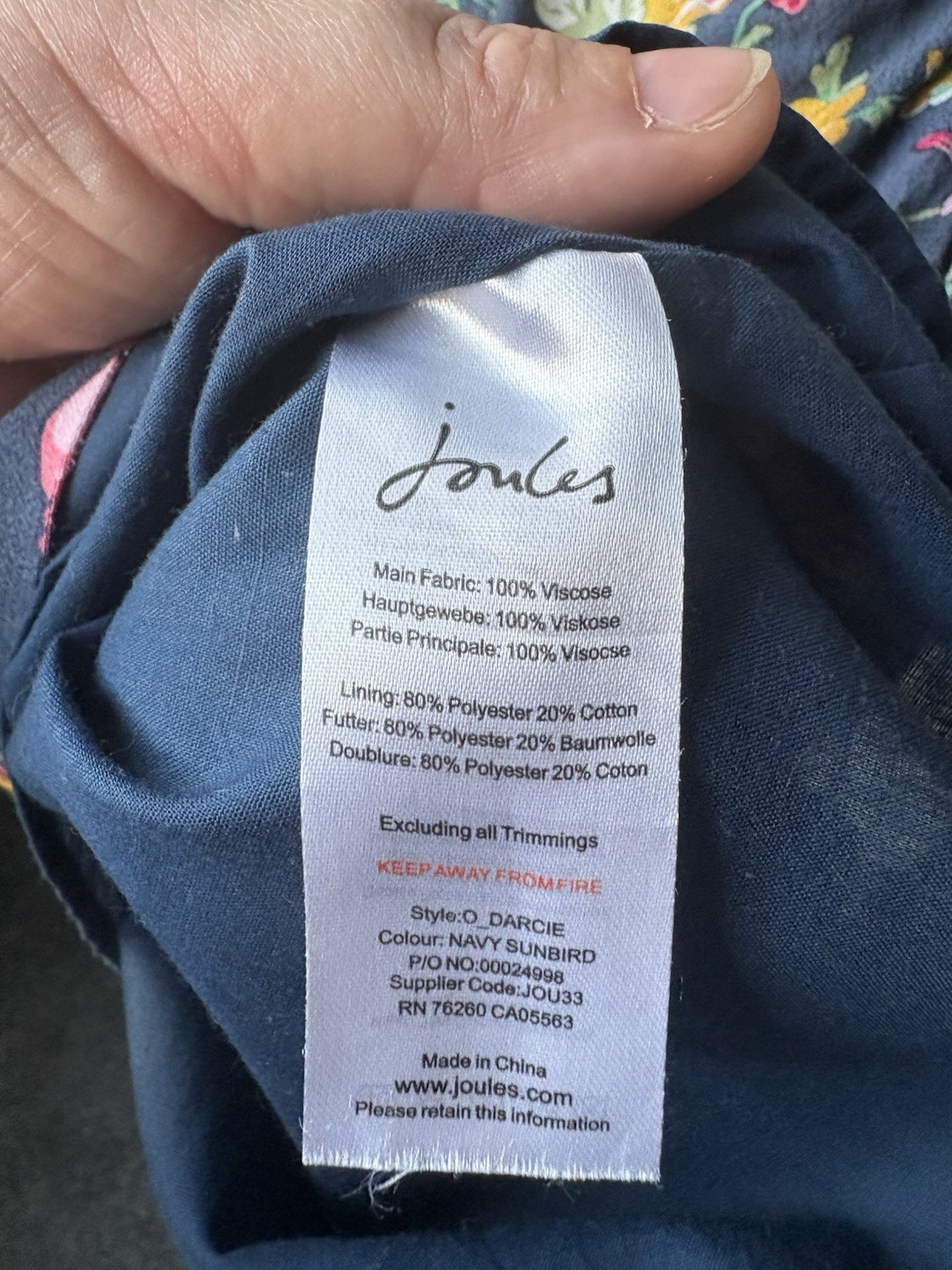 Joules Original Blue Floral Sunbird Dress Size 10 Tropical Bird Summer