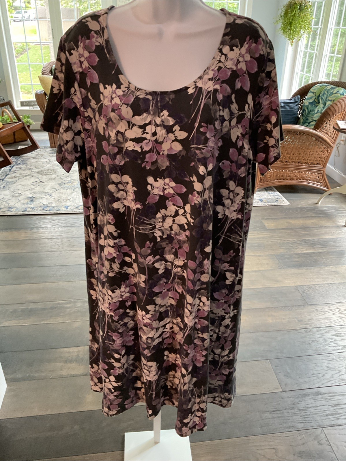 J Jill Gray Floral Knit Cotton Modal Blend Short Sleeve Knee Length Dress sz XL