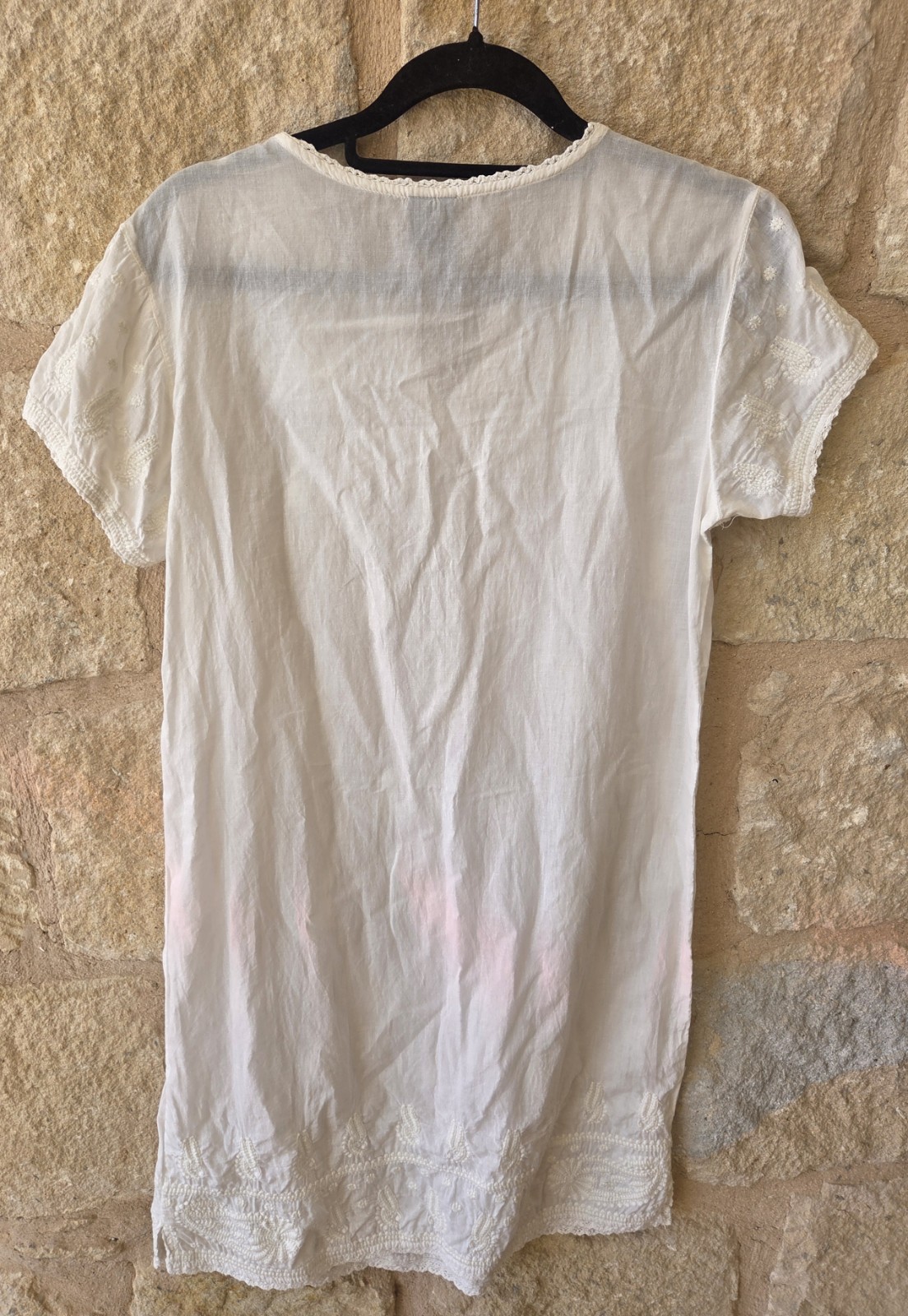 Mango White Cotton Embroidered V-Neck Tunic Dress