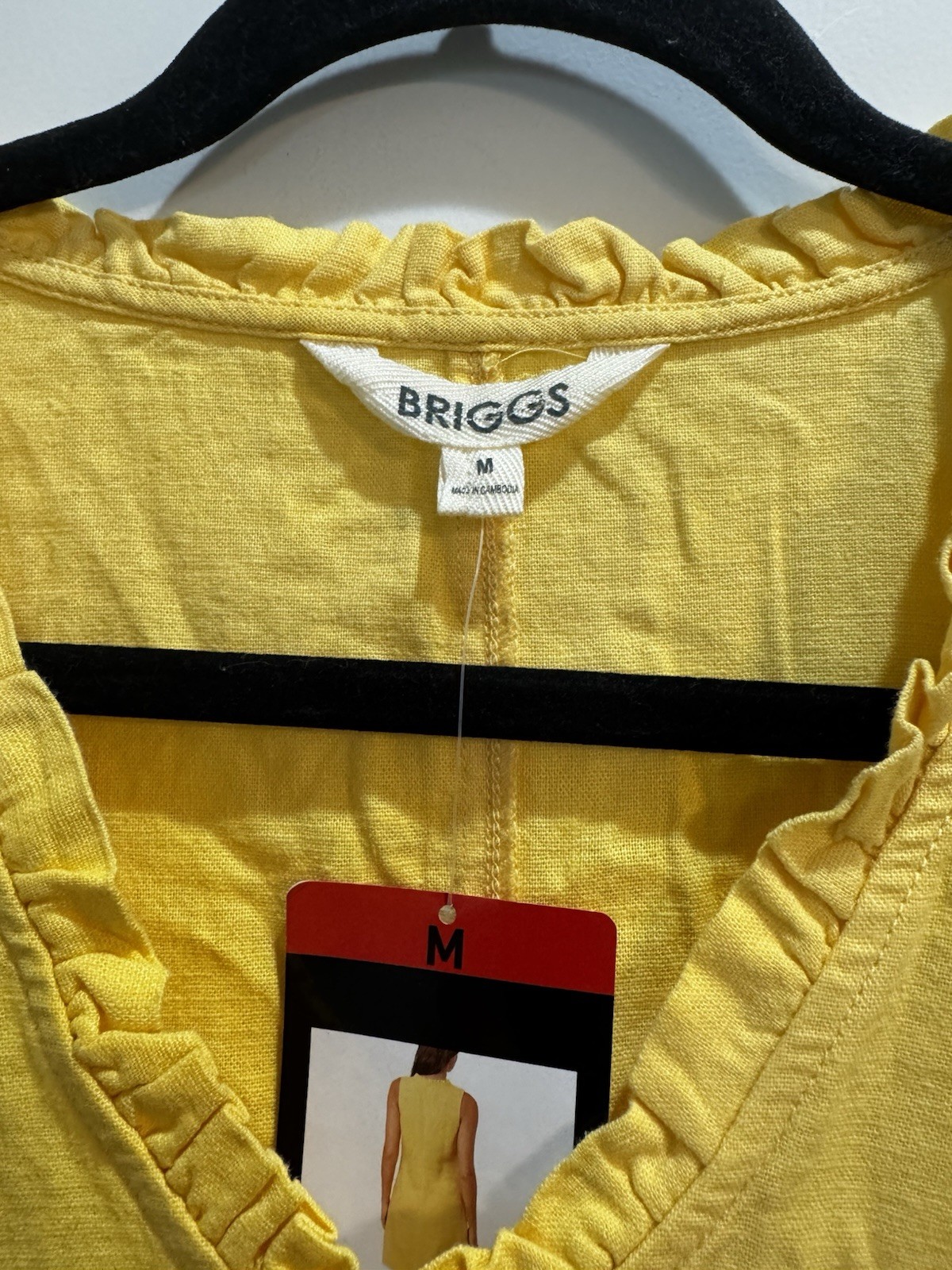 NWT Briggs Yellow Linen Blend V-neck Ruffled Sleeveless Dress Med Slide Pockets