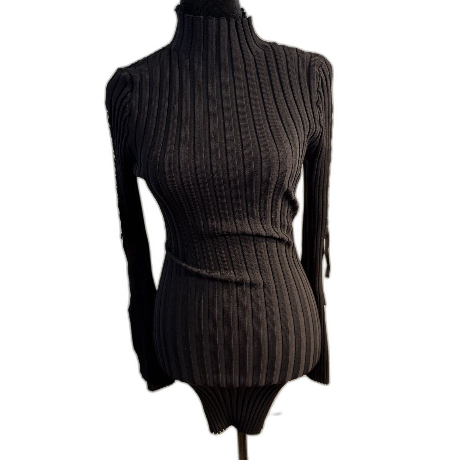 Windsor Black Ribbed Bodycon Midi Dress — Gold Hardware, Mock Neck