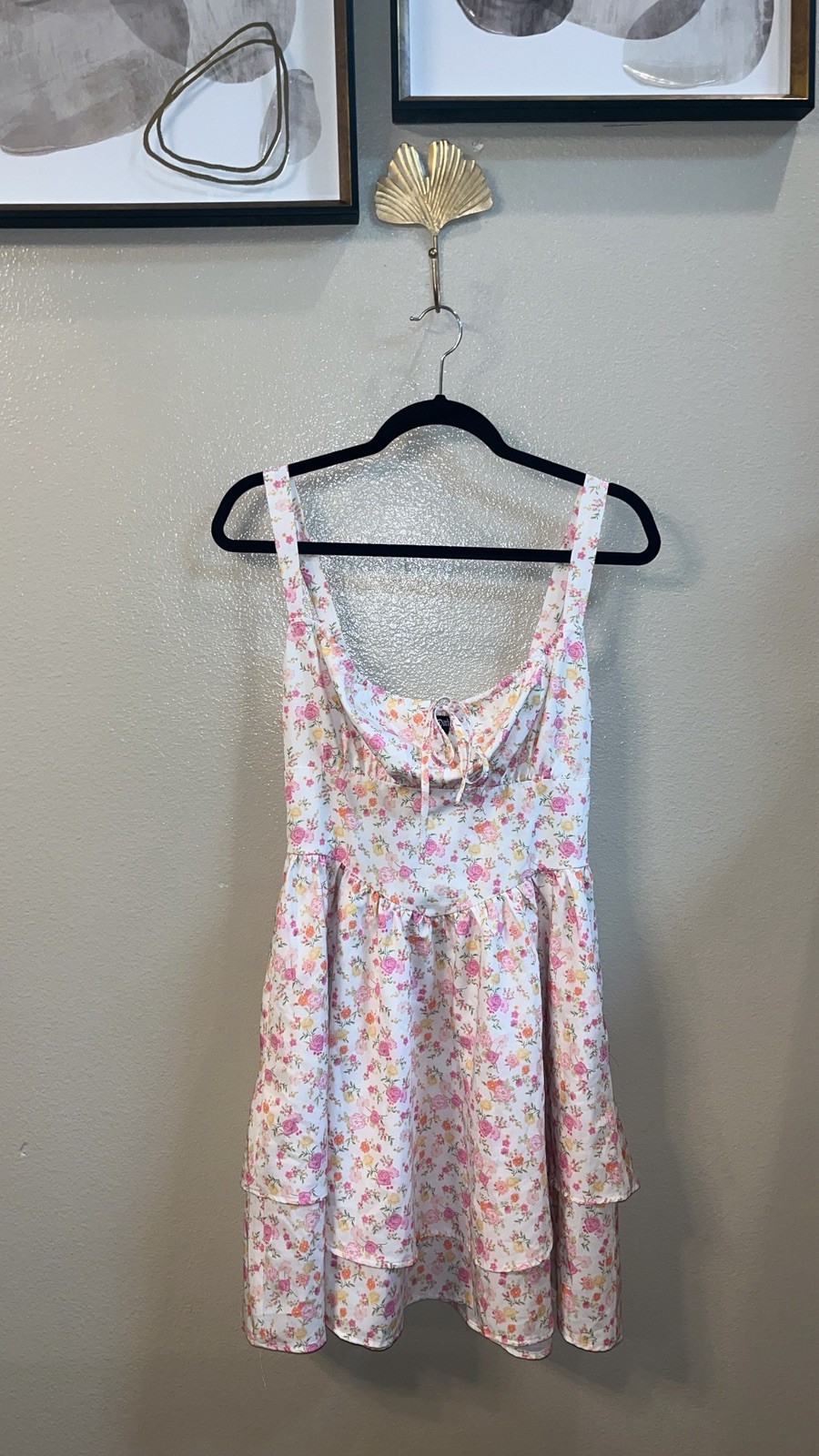 Scarlet Darkness Dress Womens S White Pink Floral Tiered Sundress Cottagecore