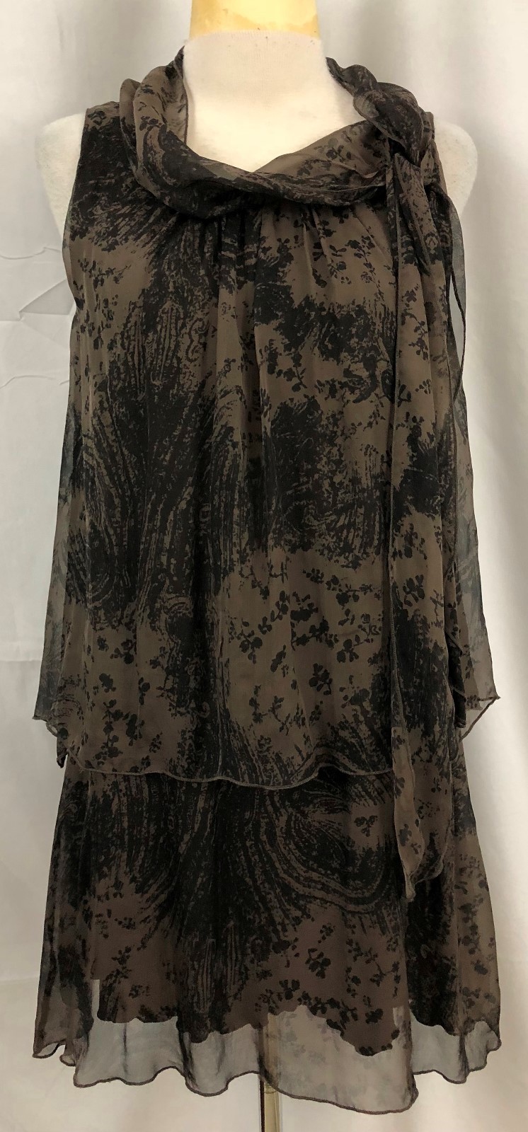 New Lilibleu Women Drerss Sleeveless High Neckline Silk Brown Black Lined Medium