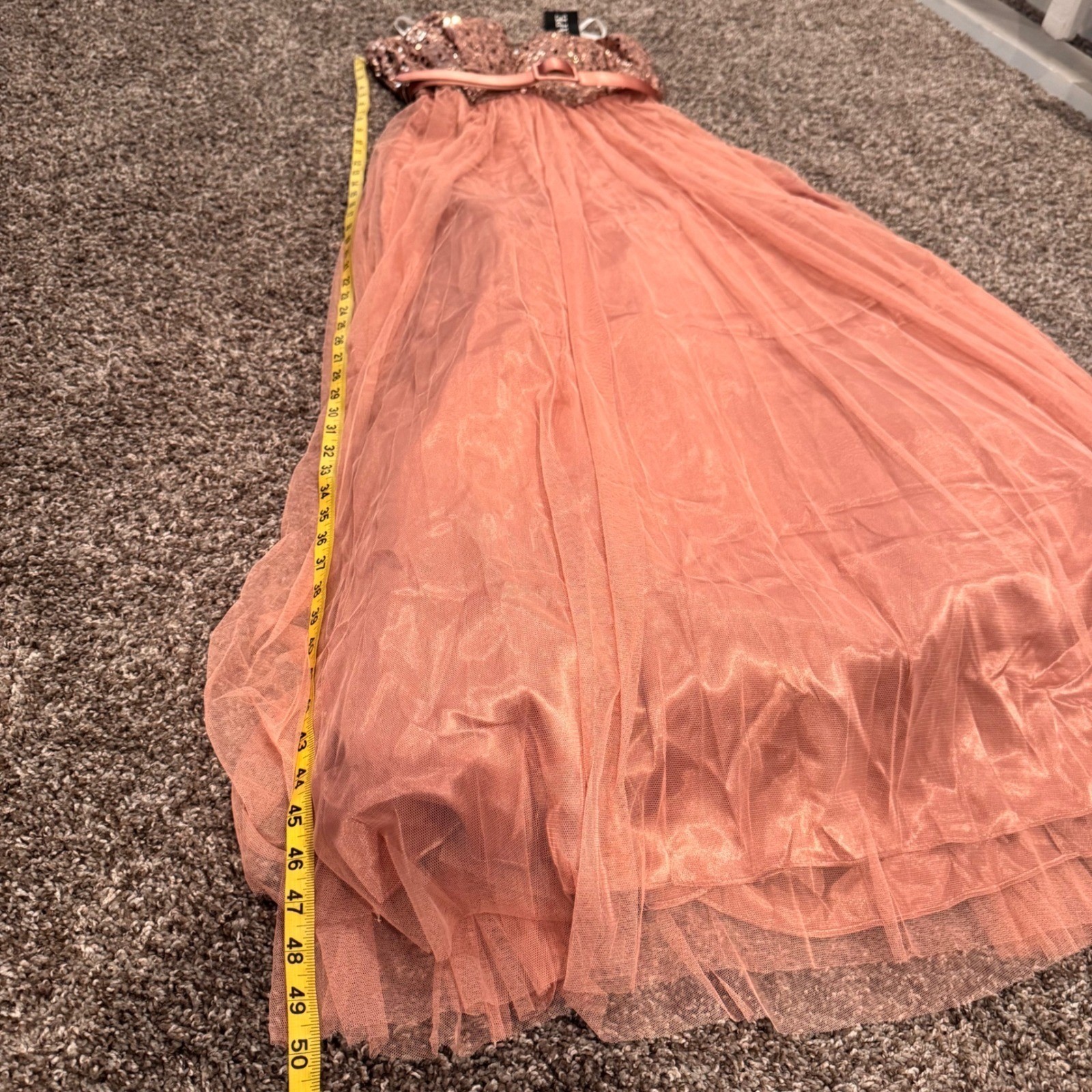 Xscape Rose Gold Sequin Tulle Strapless Gown Formal Prom Evening Dress Pink 10