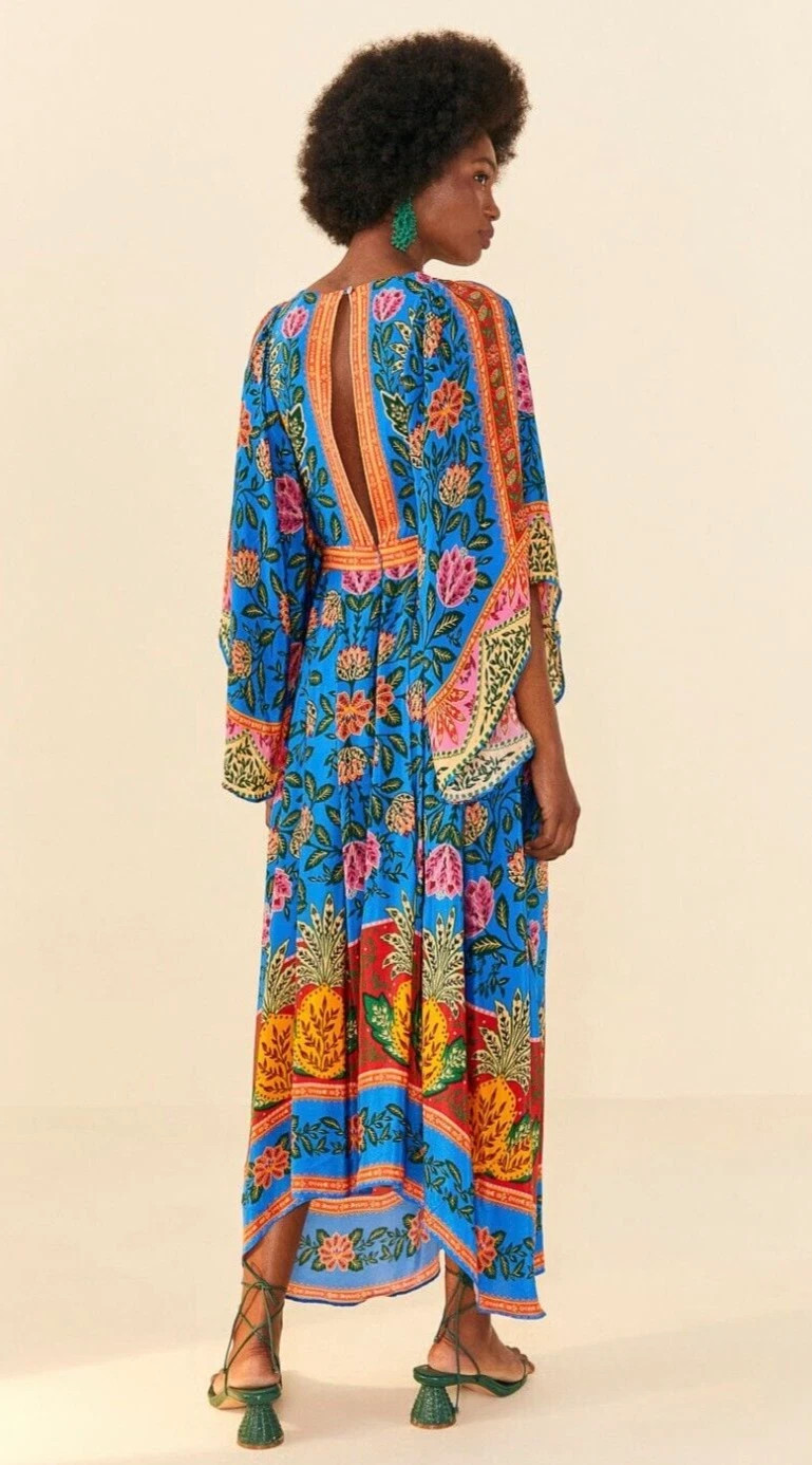 FARM RIO Blue Pineapple Garden Kaftan Maxi Dress Regular price $300- Small