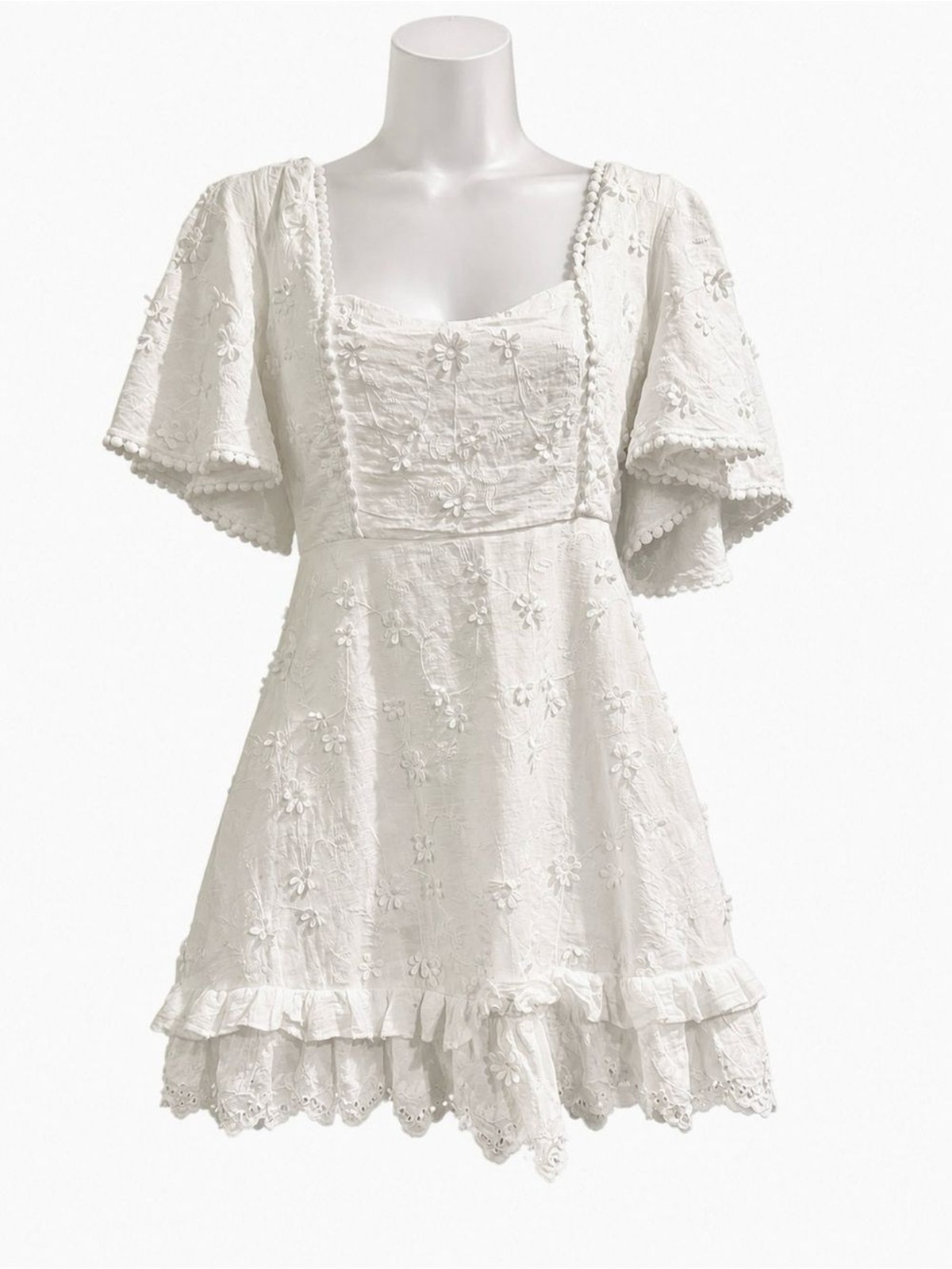 Showpo White Floral Embroidered Mini Dress Cottagecore Fairy Boho Size 4