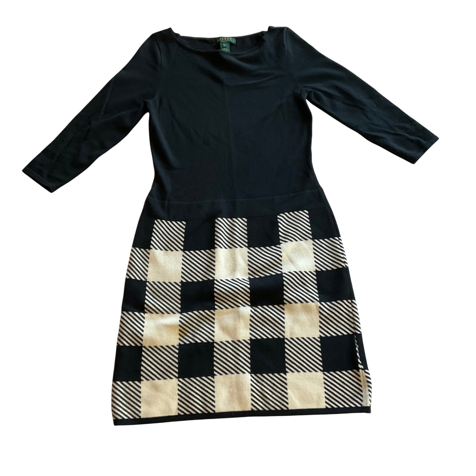 Lauren Ralph Lauren Women’s Black Beige Gingham Sweater Dress Size S
