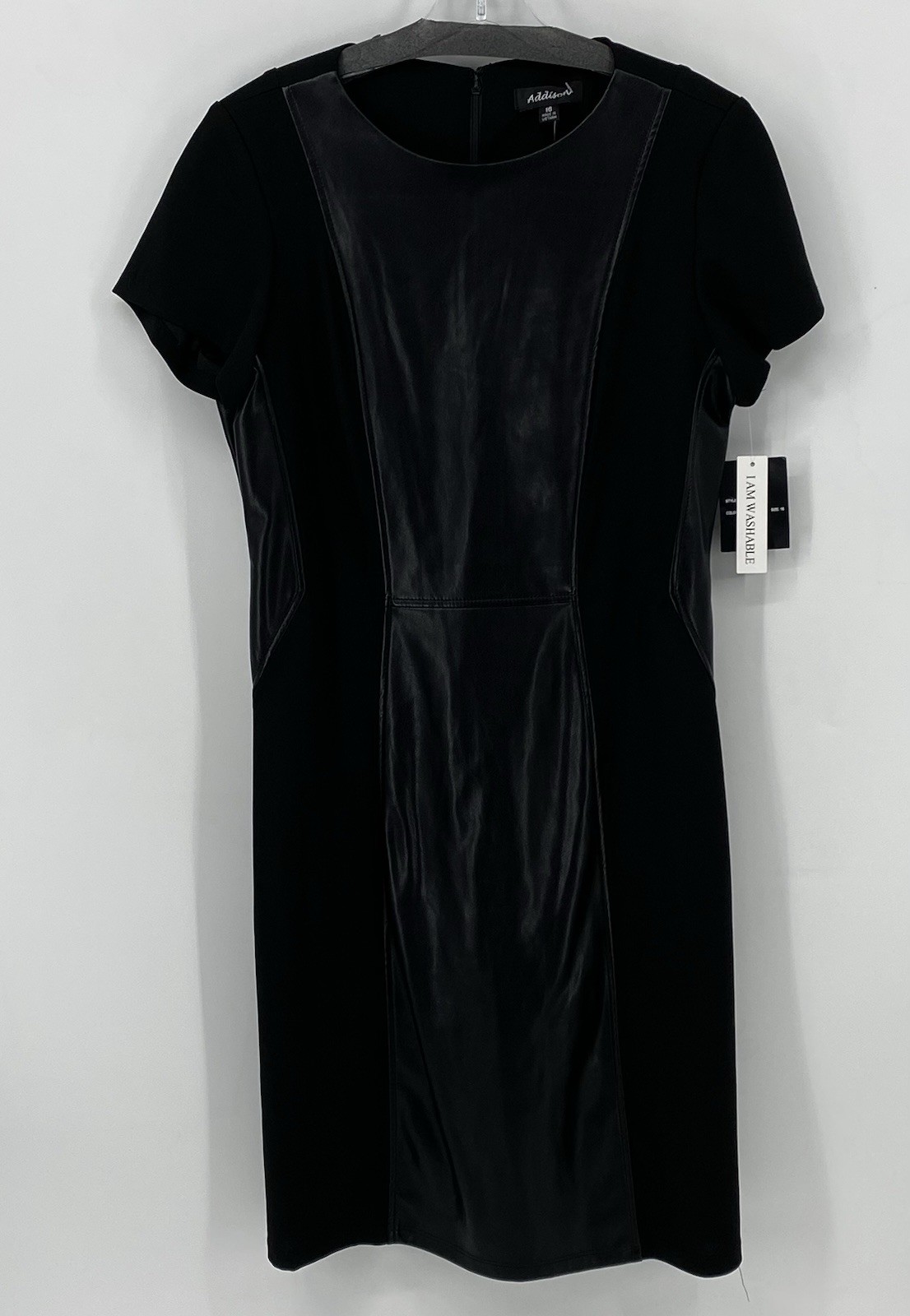 Addison Black Faux Leather Front Black Sheath Dress Size 16 NWT