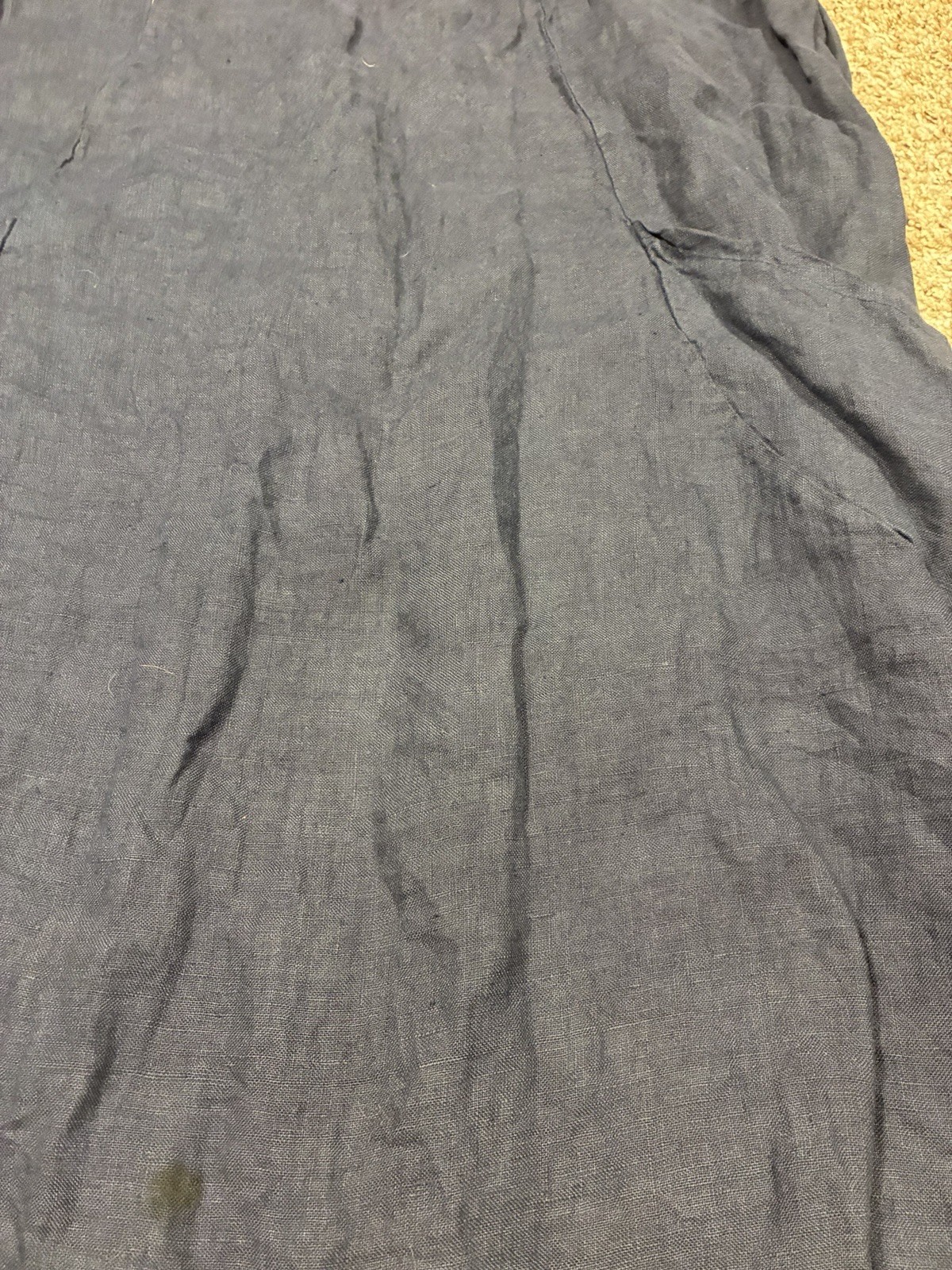 100% Lino Linen Lagenlook Sleeveless Midi Dress Navy Blue Pockets Sz 36 US 8