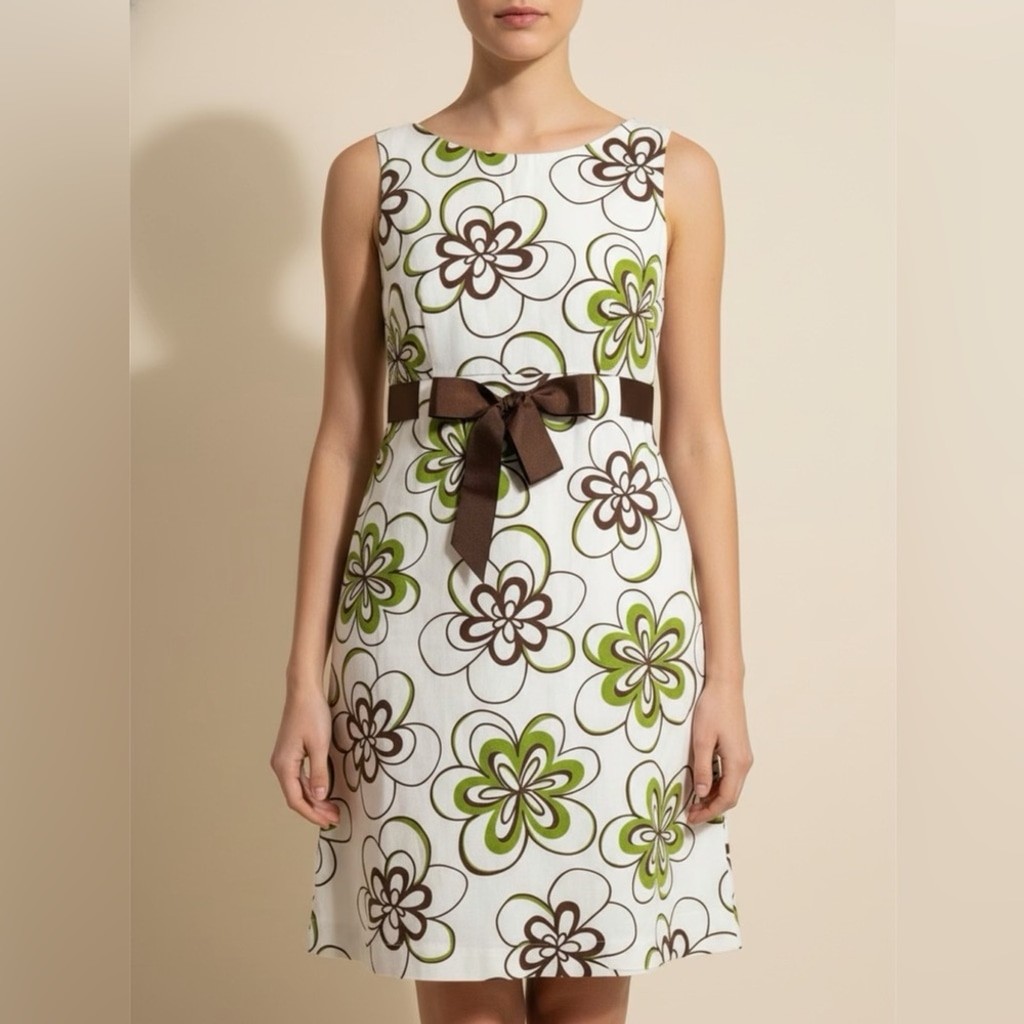 Jessica Howard Floral Sleeveless Dress with Brown Bow at Waist Size 6