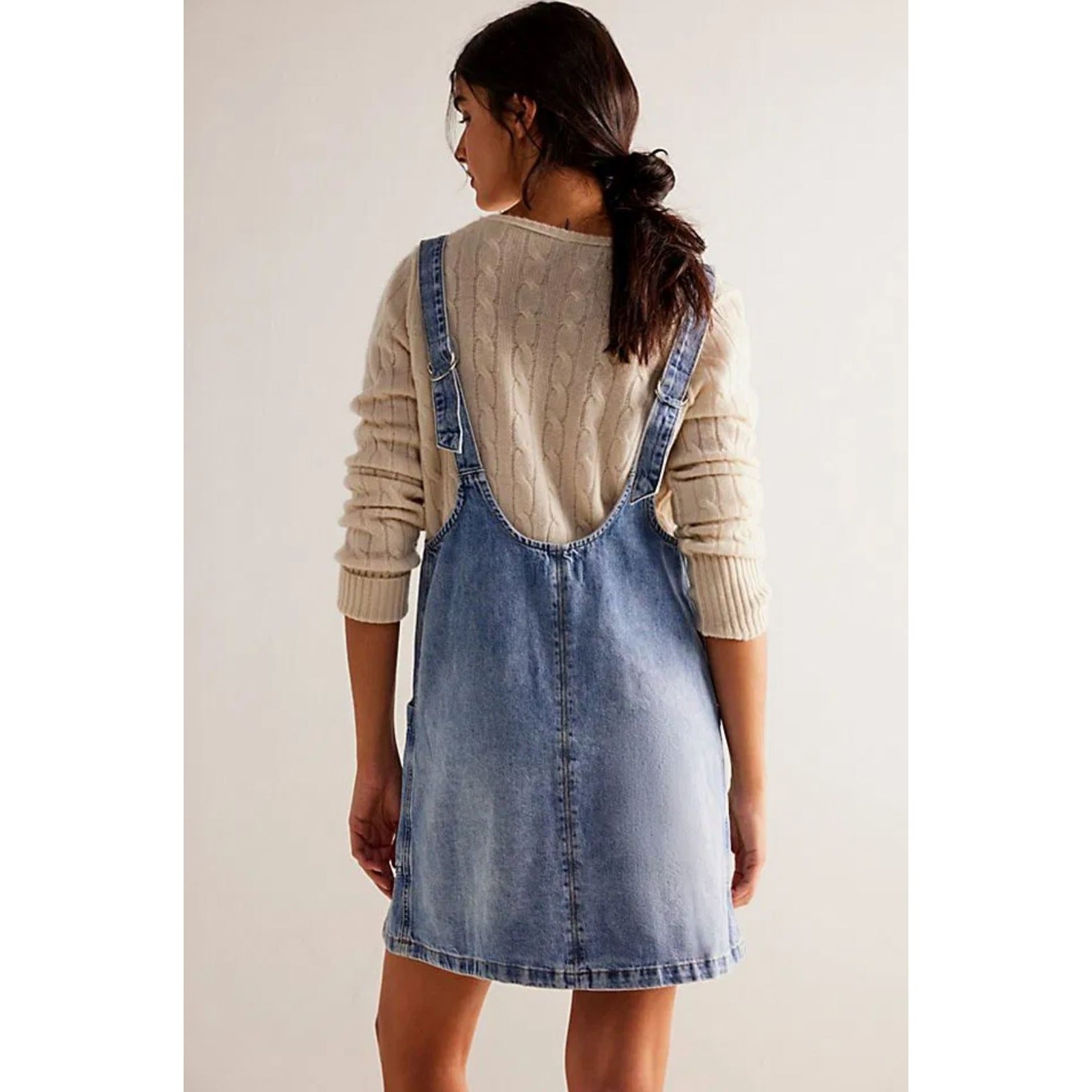Free People High Roller Skirtall Medium Denim Overall Mini Dress Western Boho
