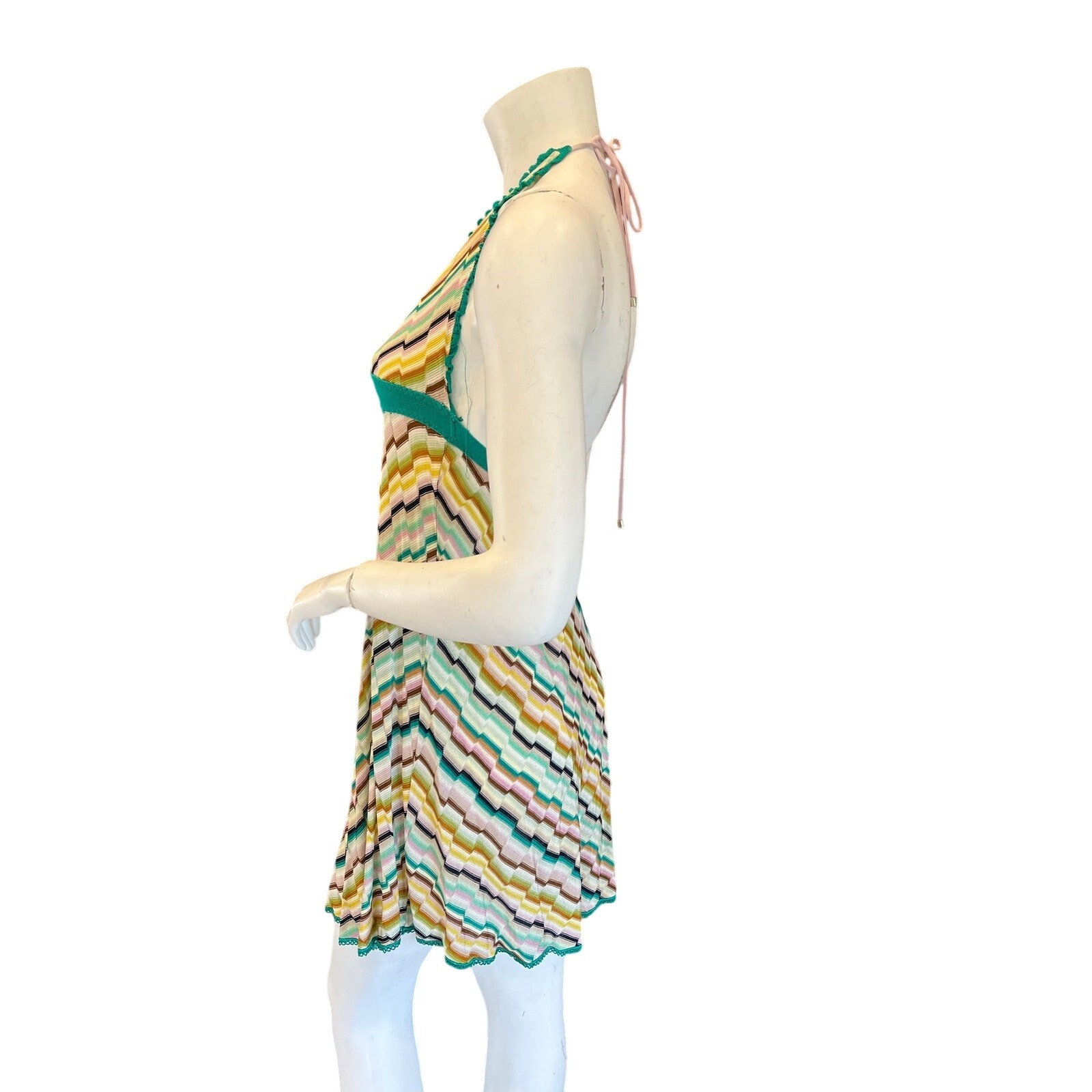 Missoni Mare Multicolor Zigzag Knit Halter Dress Asymmetrical Hem