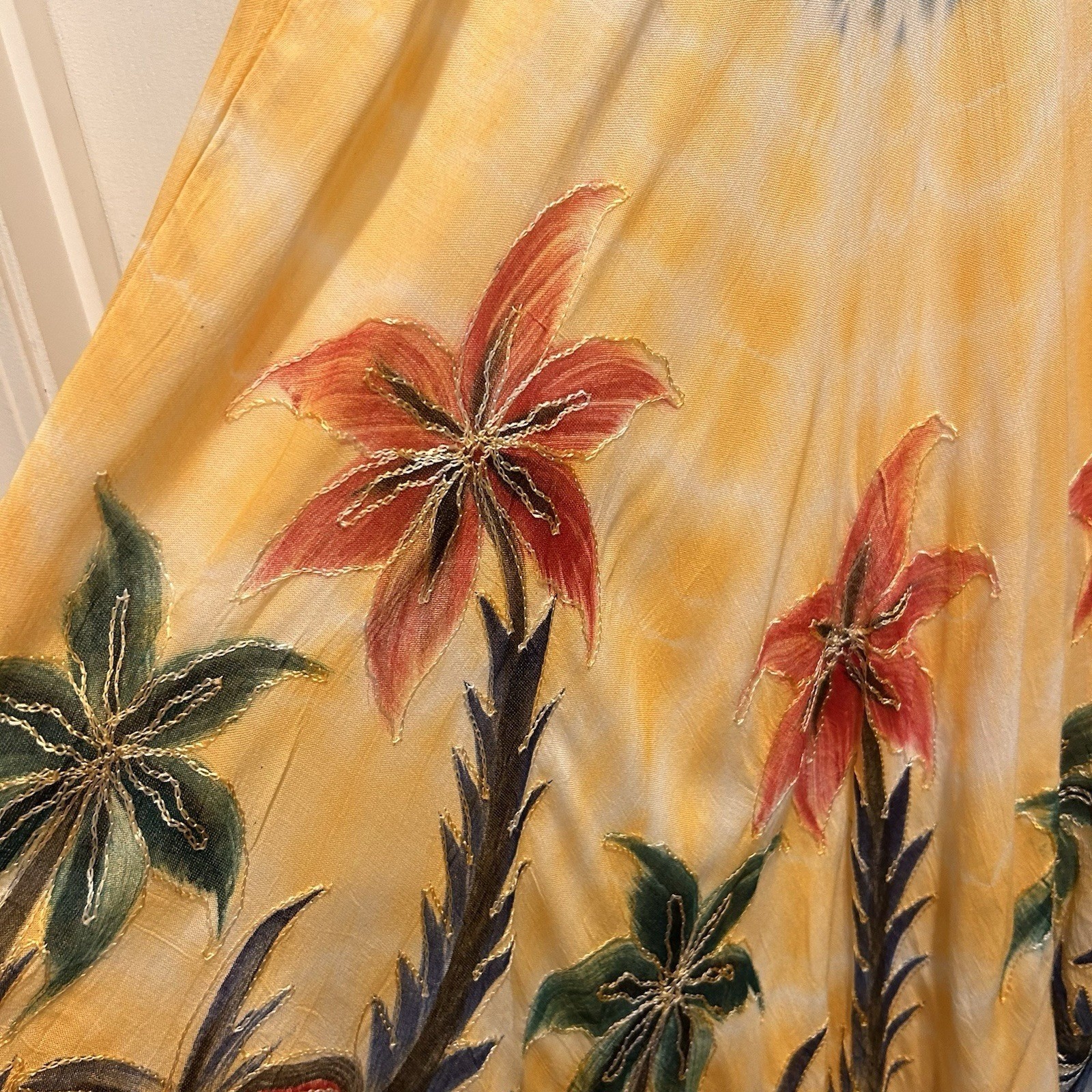 Shoreline Boho Tie Dye Floral Embroidered Sharkbite Sleeveless Dress Free Size