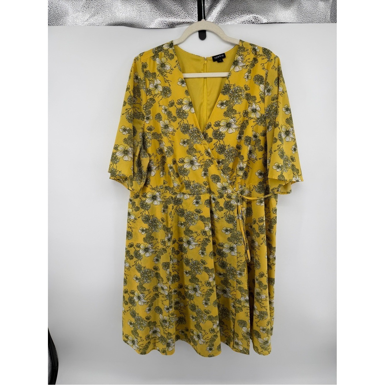 Torrid Coquette CottagecoreYellow Floral Georgette Faux Wrap MidiDress Plus Sz22