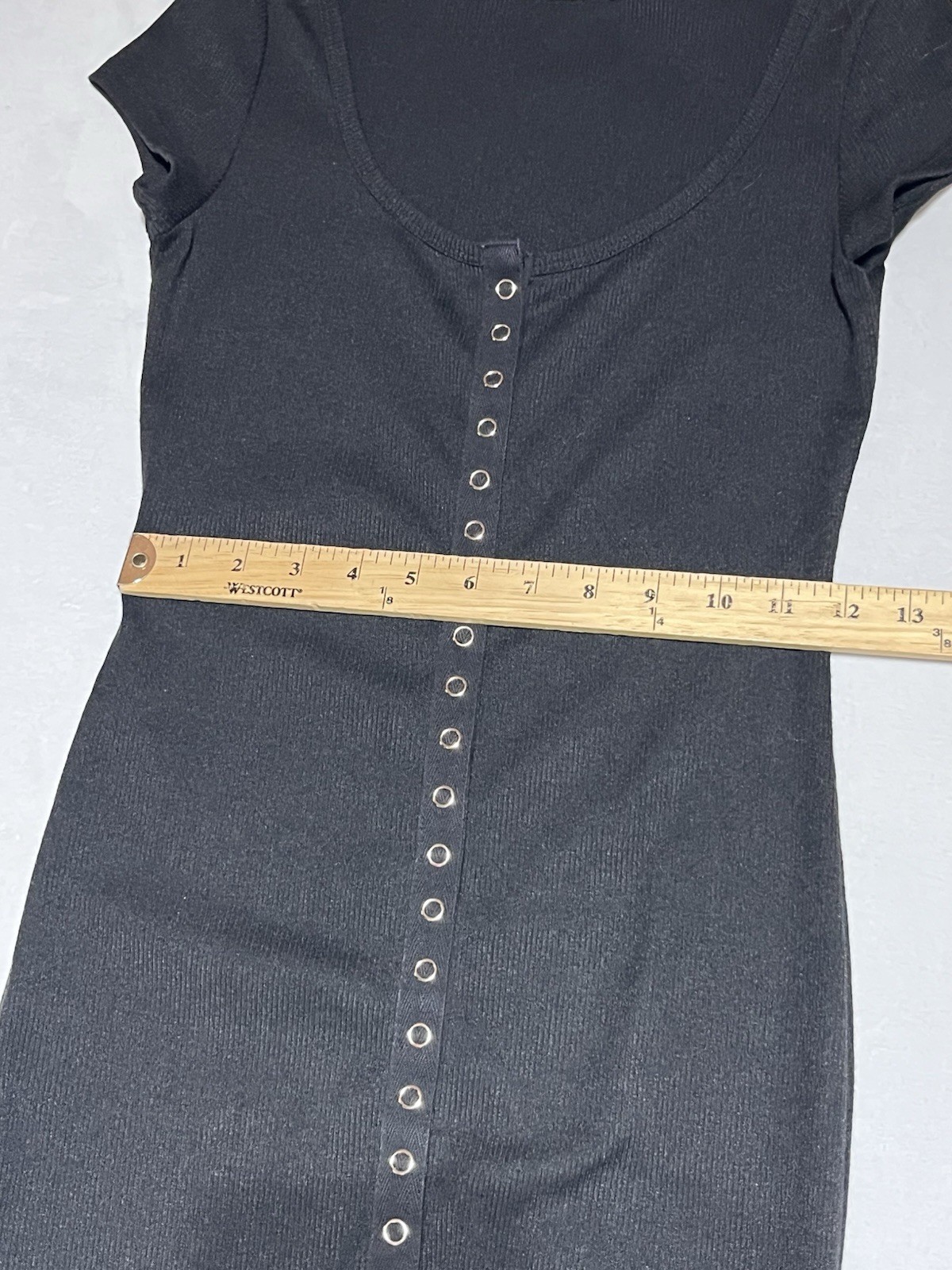 Elodie Snap Up Ribbed Midi Sheath Dress Womens Small Black Stretch Knit 90s Cap