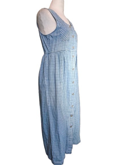Capacity Petites Chambray Grid Button Front Midi Dress PS Prairiecore