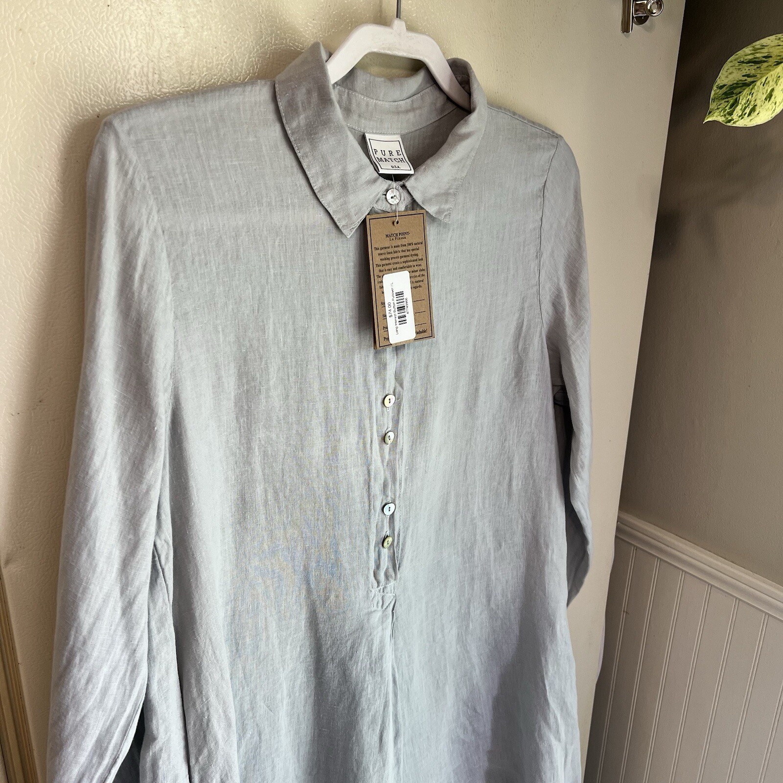 NWT Pure Match Long 1/2 Button Pullover Linen Dress Size Large Lagenlook Gray