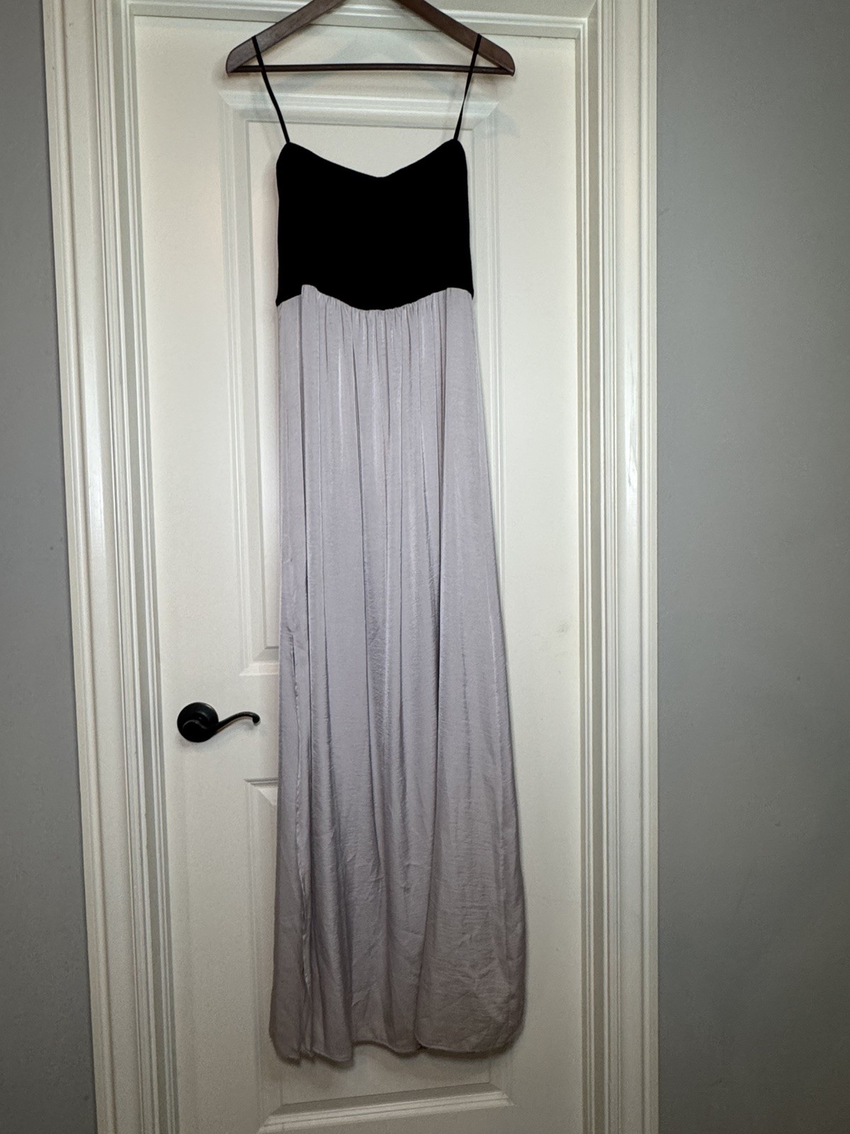 BCBGMAXAZRIA Angelique Strapless Side Slit Maxi Dress Stormy Grey Size M