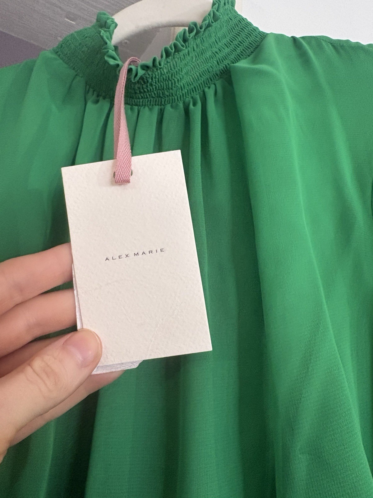 Alex Marie Green Chiffon Knee Length Long Sleeve Belted Ruffle A-Line Dress