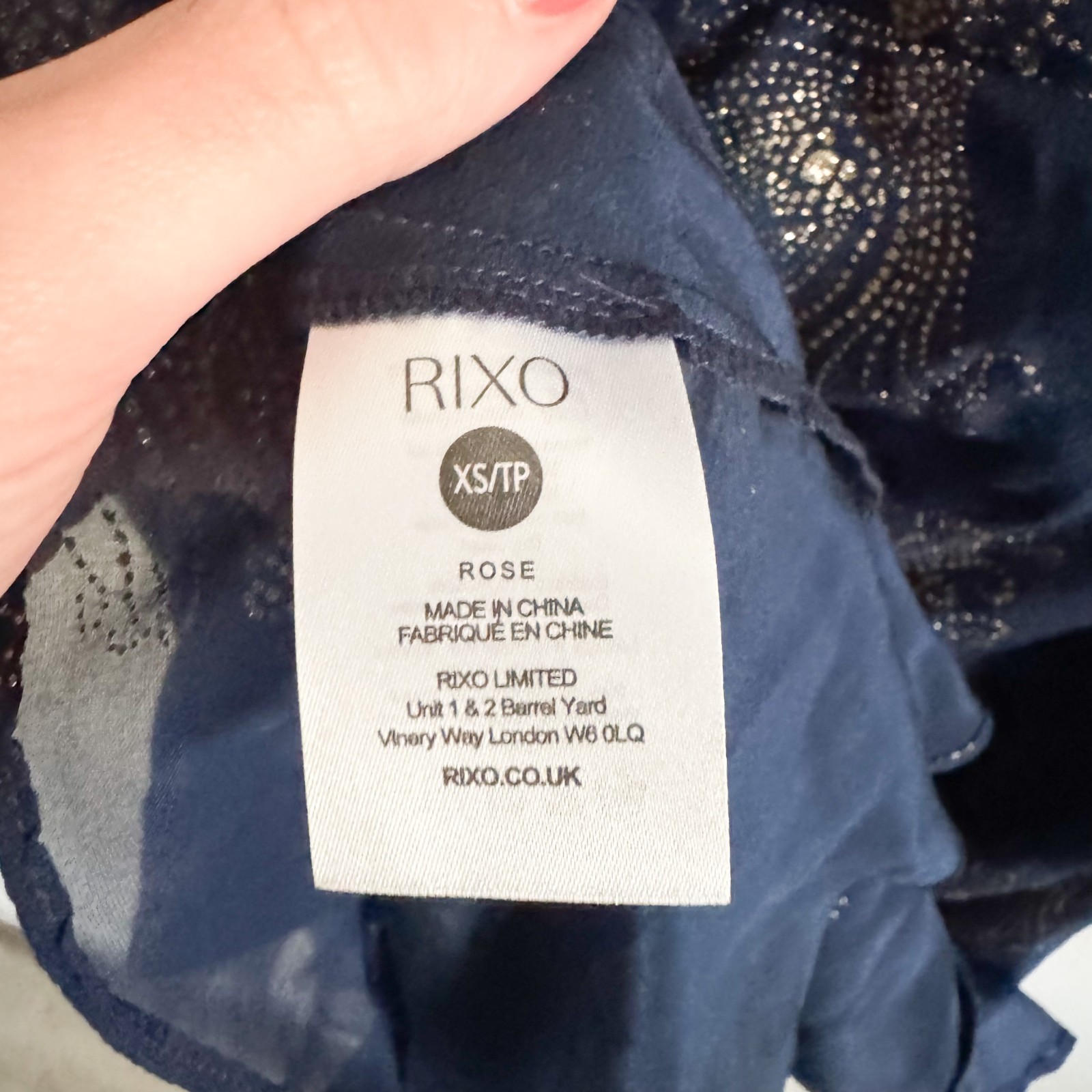 NWT Rixo Navy Rose Cut Out Ruffle Glittered Silk Crepe Midi Dress 4