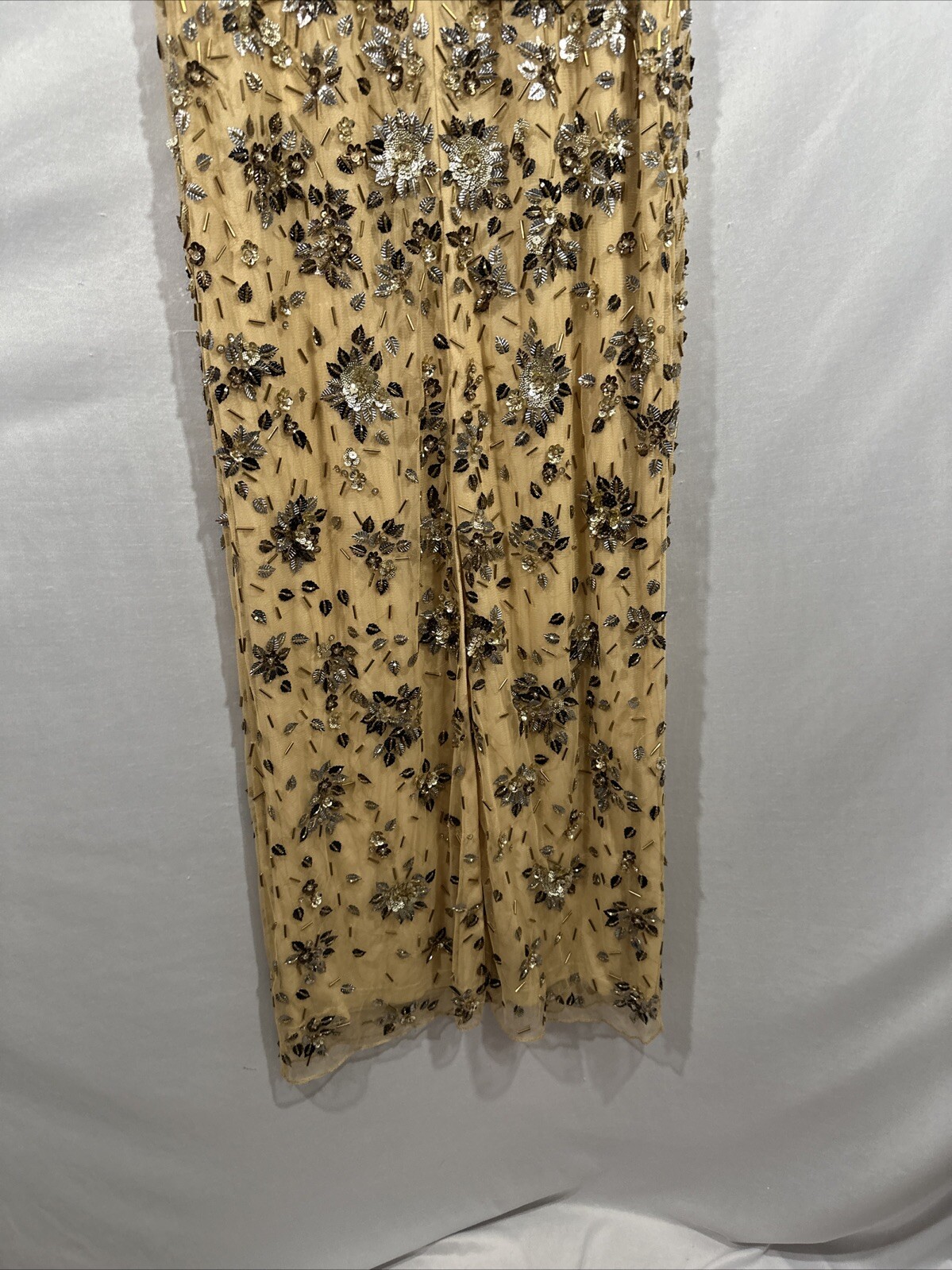 NWT Mac Duggal [ 8 ] 5477 Floral Embellished Scoop Neck Evening Gown Gold J1118