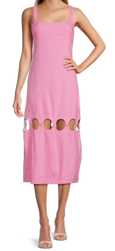 ANTONIO MELANI AMALIA SHEATH DRESS LINEN MIDI CUTOUT DETAIL BLOOM PINK SIZ 14 US