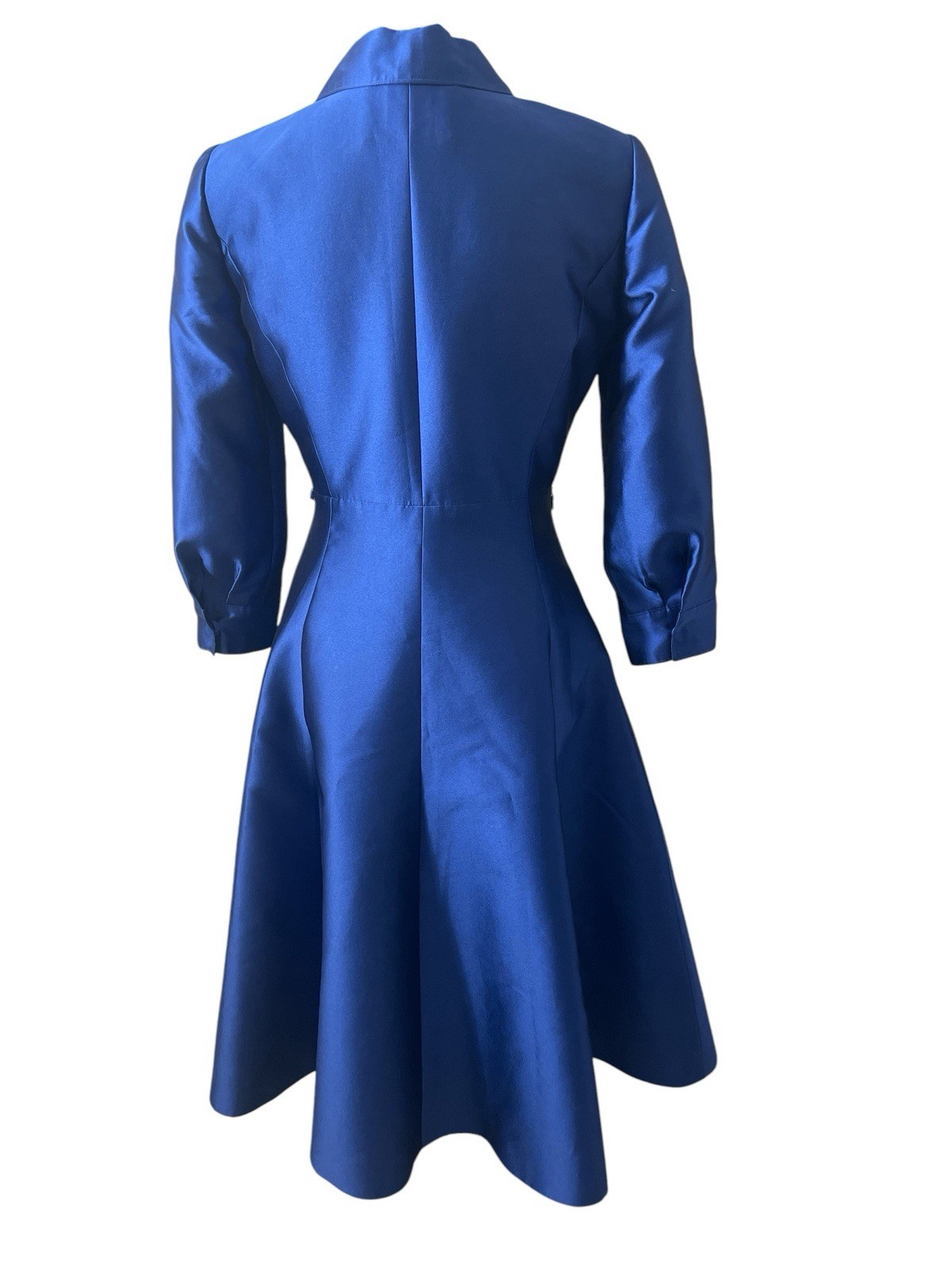 Carolina Herrera Blue Silk 3/4 Sleeve A Line Suit Dress Size 4 Luxury Designer