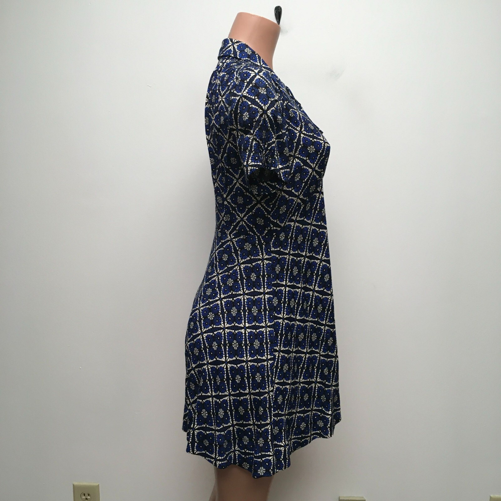 Free People Womens Black Blue Combo Melody Printed Keyhole Mini Shirt Dress 4