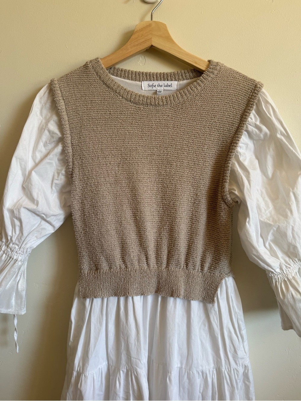 Sofie The Label Knit Vest Layered Midi Dress White Beige Cottagecore Size S