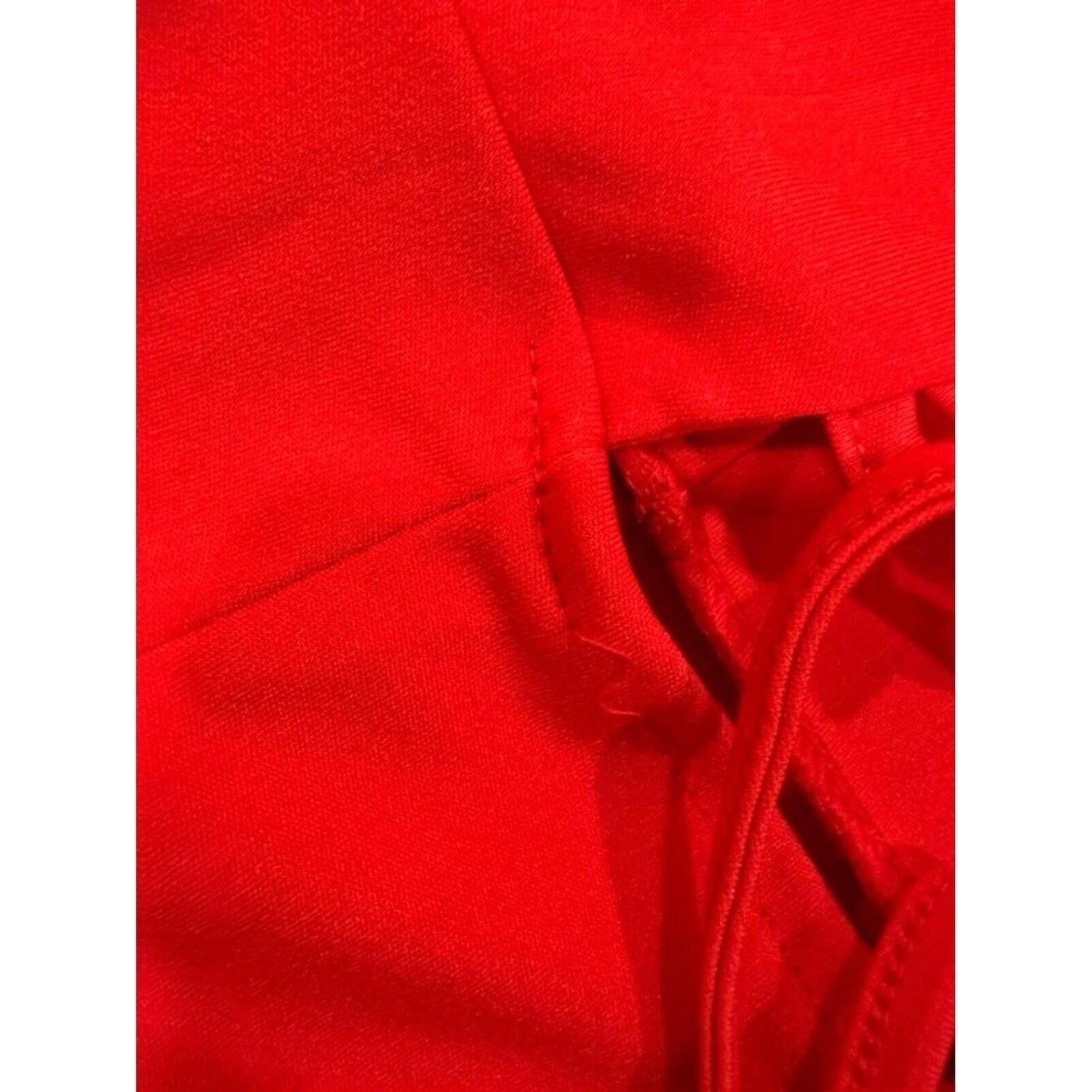 Red Lace Up Back Bodycon Ruffle Hem Spaghetti Strap Mini Cocktail Date Night