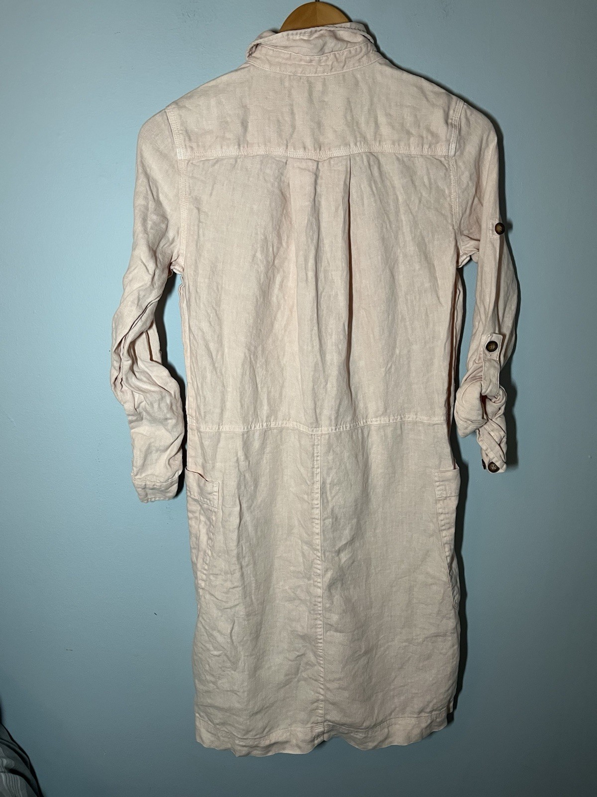 Wrap London Shirt Dress Buttons Pockets Pink Peachy Coastal Lagenlook Linen Sz 2