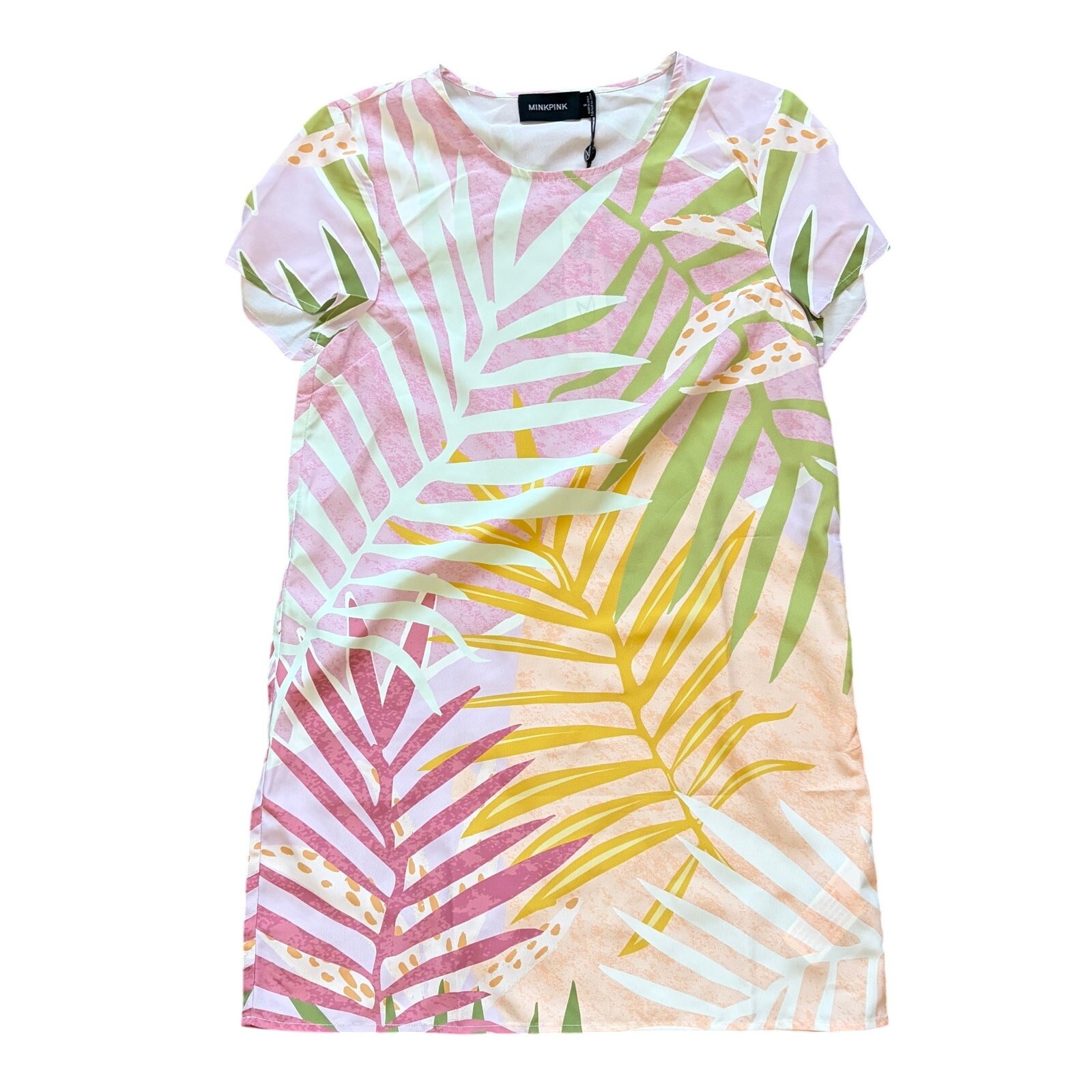 MINKPINK Palm Springs Tee Dress Mini Pink Resort Beach Vacation Colorful S NWT
