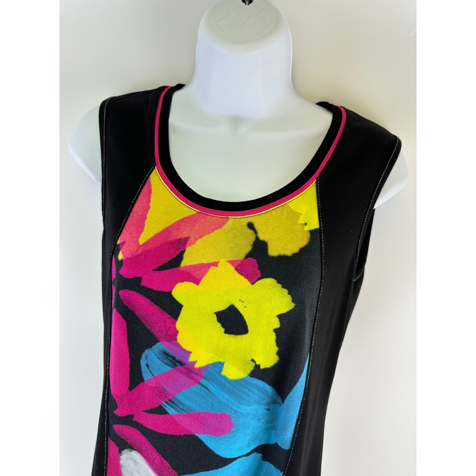 Simply Art Dolcezza Dress Floral Graphic Sleeveless Sheath Black Stretch Small