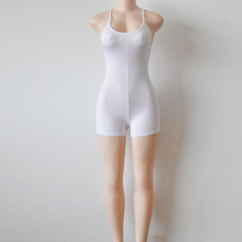 White O-Neck Jumpsuit Rompers Backless Short Bodysuit Bodycon MIdi Dress Overall