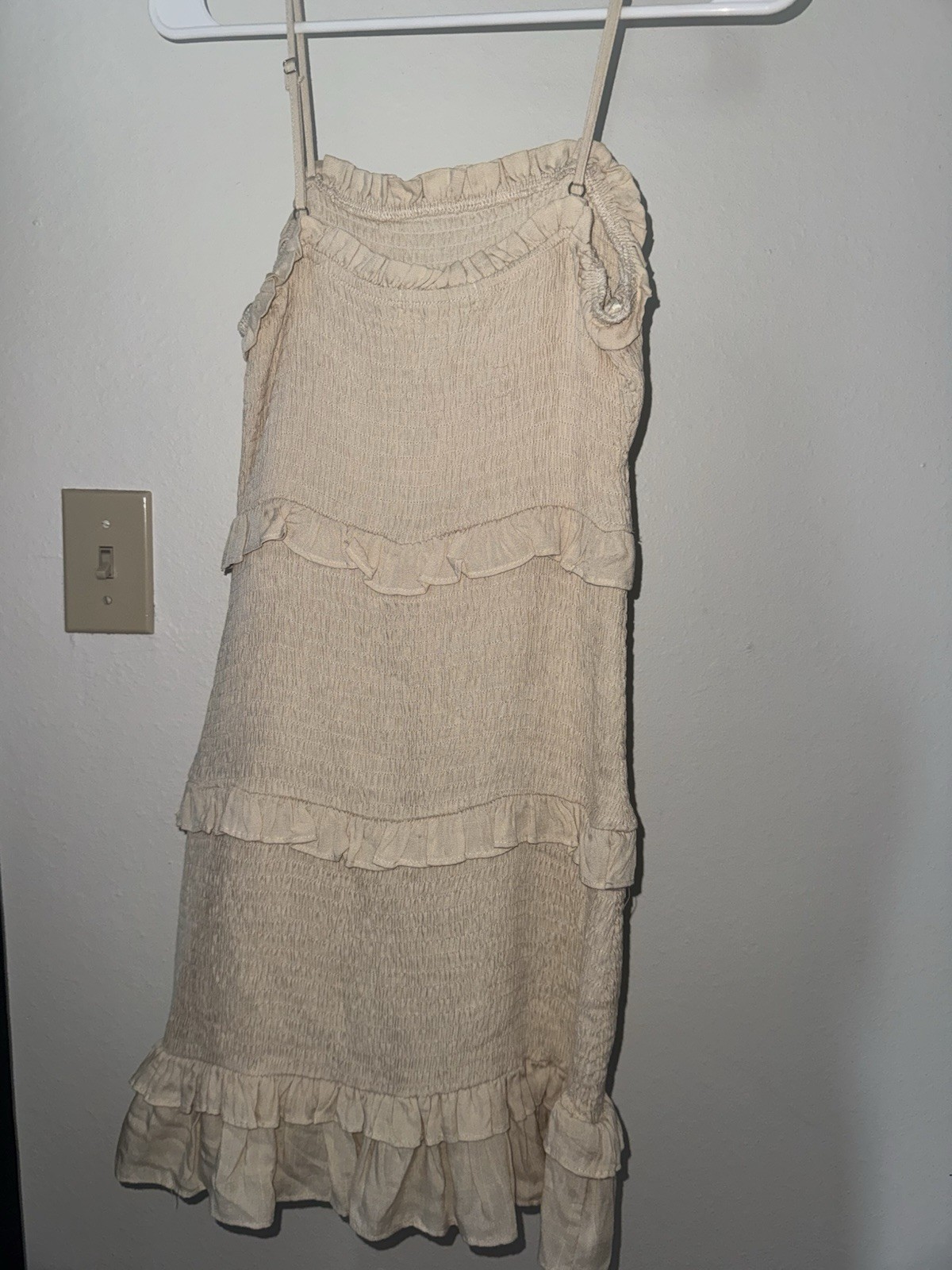 Pants Store Beige Ruffle Tiered Dress Size Small Spaghetti Strap Mini